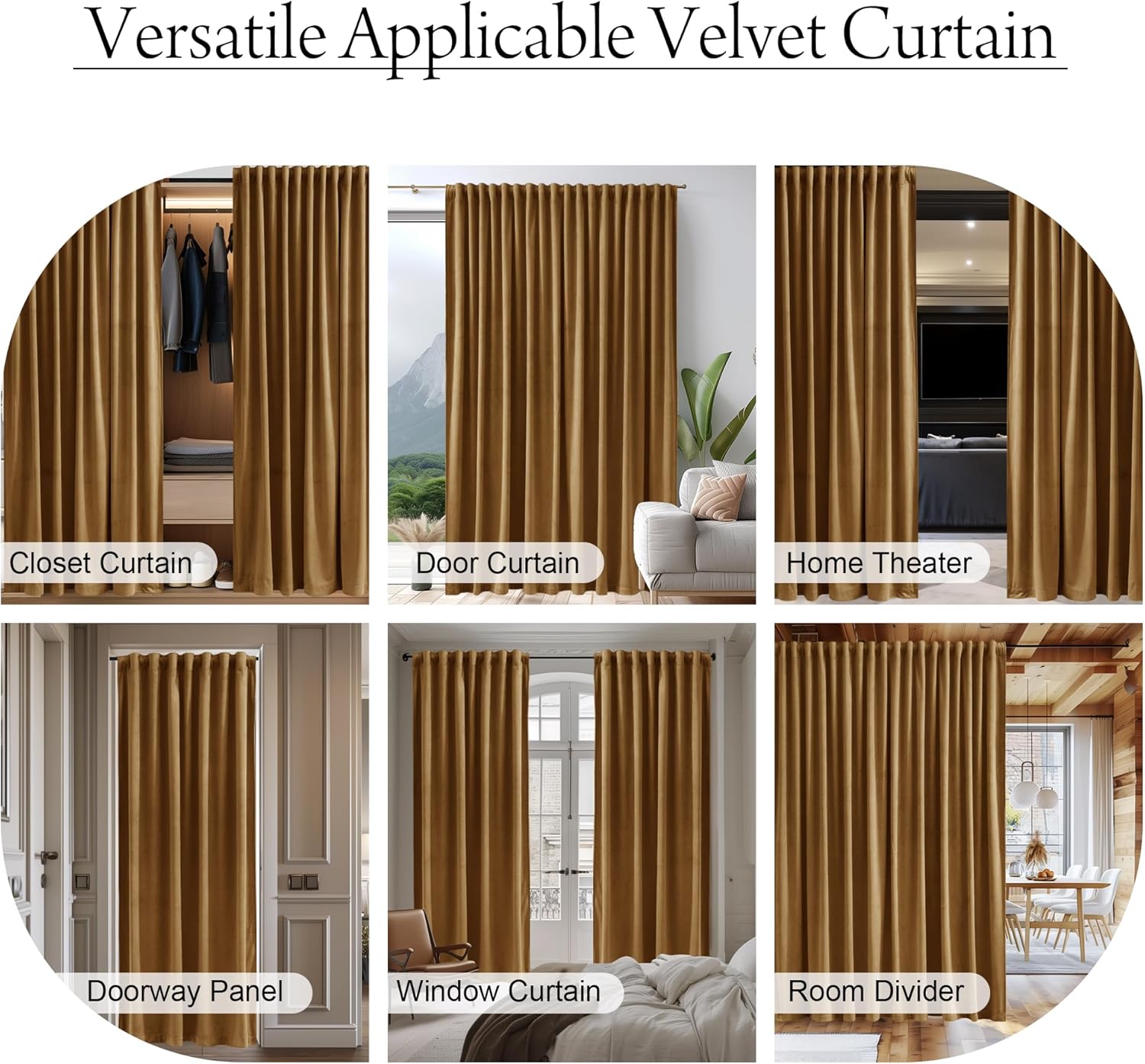 StangH Velvet Doorway Curtains Luxury Gold Brown Back Tab Thermal Insulated Window Drapes Privacy Blackout Room Divider for Autumn Living Room Decor Bedroom, W42 x L80, 1 Panel