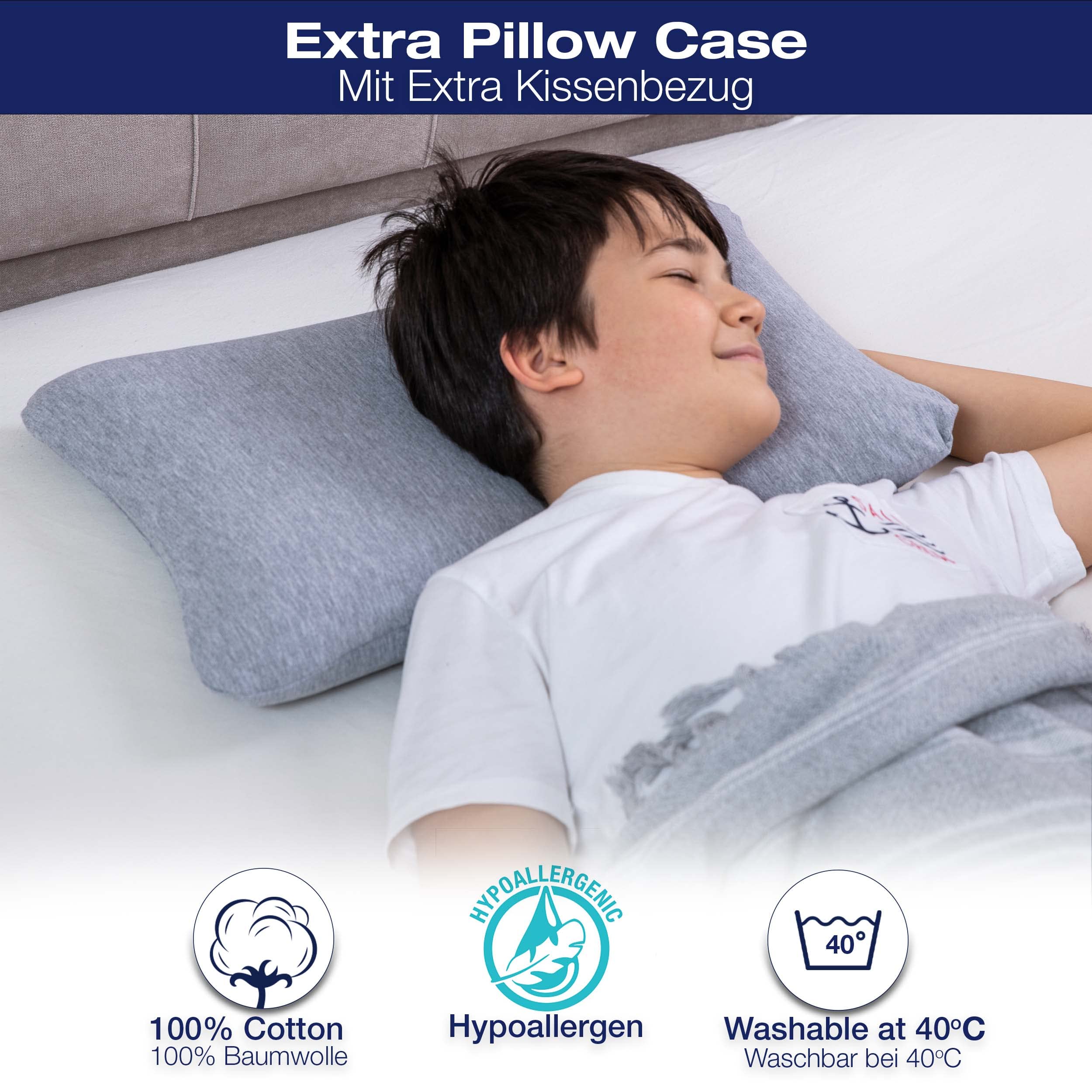 Alkamto Oreiller orthopédique pour Enfant - Mousse à mémoire de Forme avec Housse en Coton supplémentaire pour Enfants et Jeunes Enfants - Oreiller viscoélastique - Sac Facile à Transporter