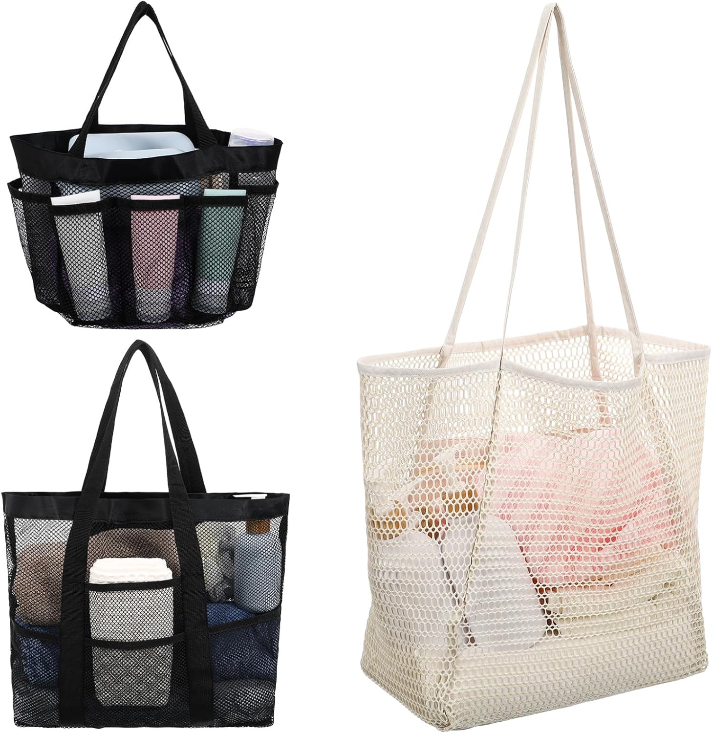 SAFIGLE 3pcs Mesh Beach Bag Large Beach Tote Bag Mesh Swimming Gear Bag Travel Tote Handbag Beach Vacation Accessories For Women