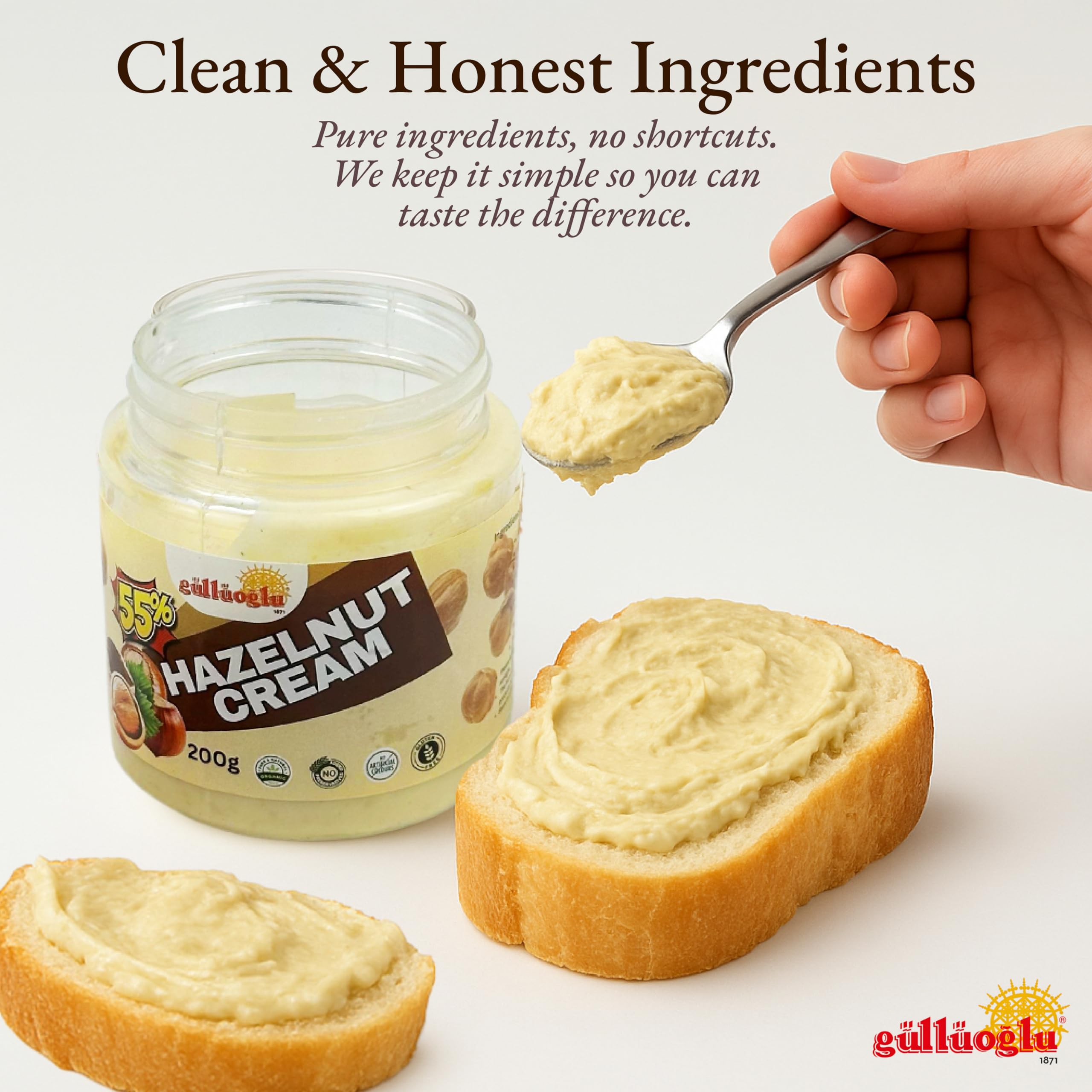 Gulluoglu Hazelnut Cream Premium Turkish Hazelnut Spread 7oz 200g All-Natural Rich Creamy No Palm Oil Traditional Turkish Dessert — view 3