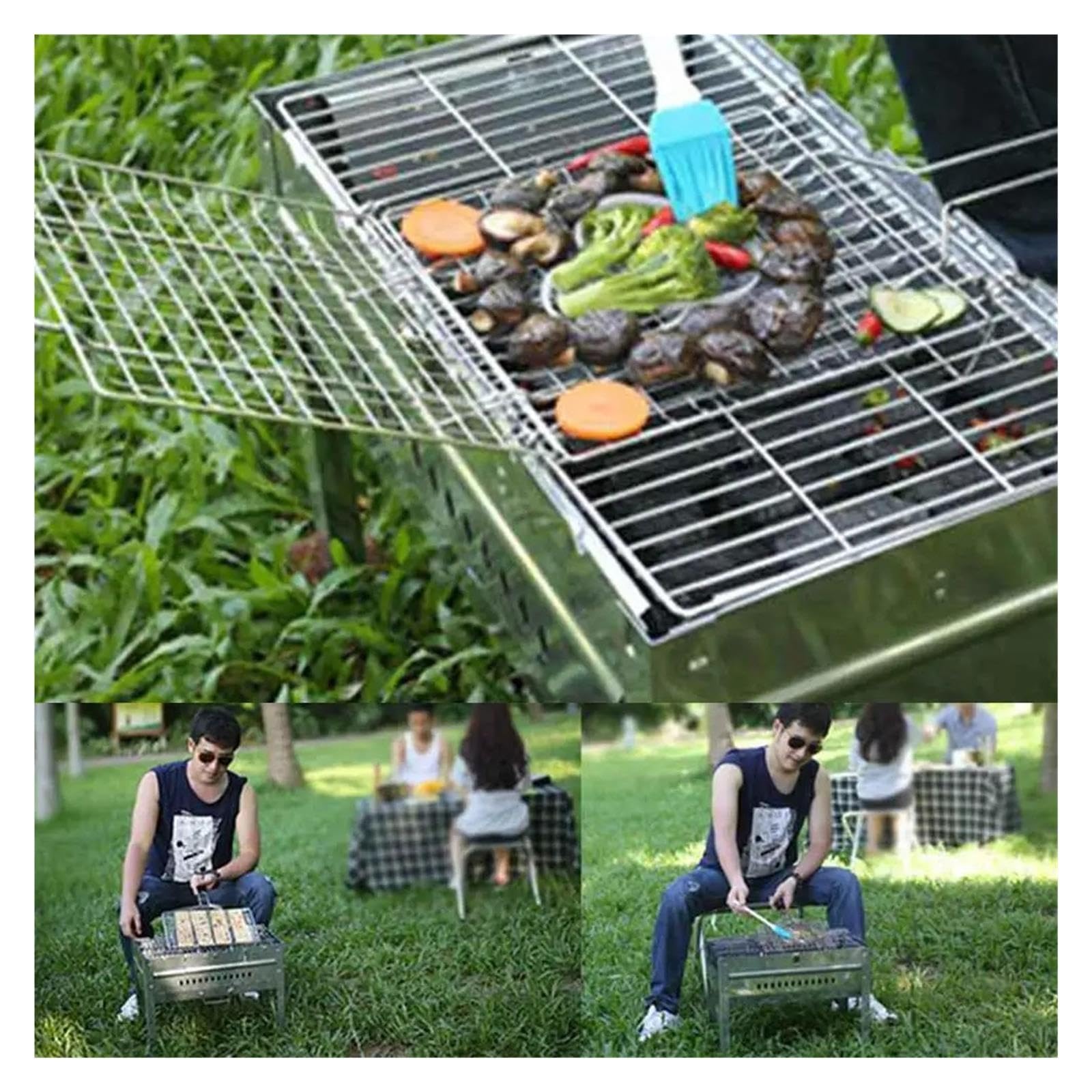 M/L Barbecue Grillkorb Grill BBQ Netz Steak Fleisch Fisch Gemüse Silber Eisen Mesh Klemme(L)