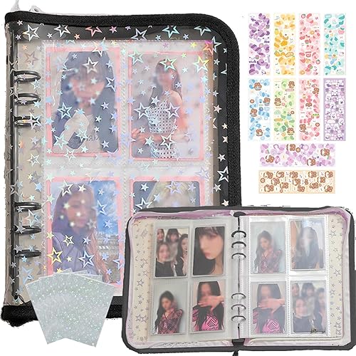 Vista 17 de Kpop Carpeta para tarjetas fotográficas de 3 pulgadas, libro con 50 fundas holográficas para tarjetas y calcomanías coreanas Kpop, álbum de tarjeta