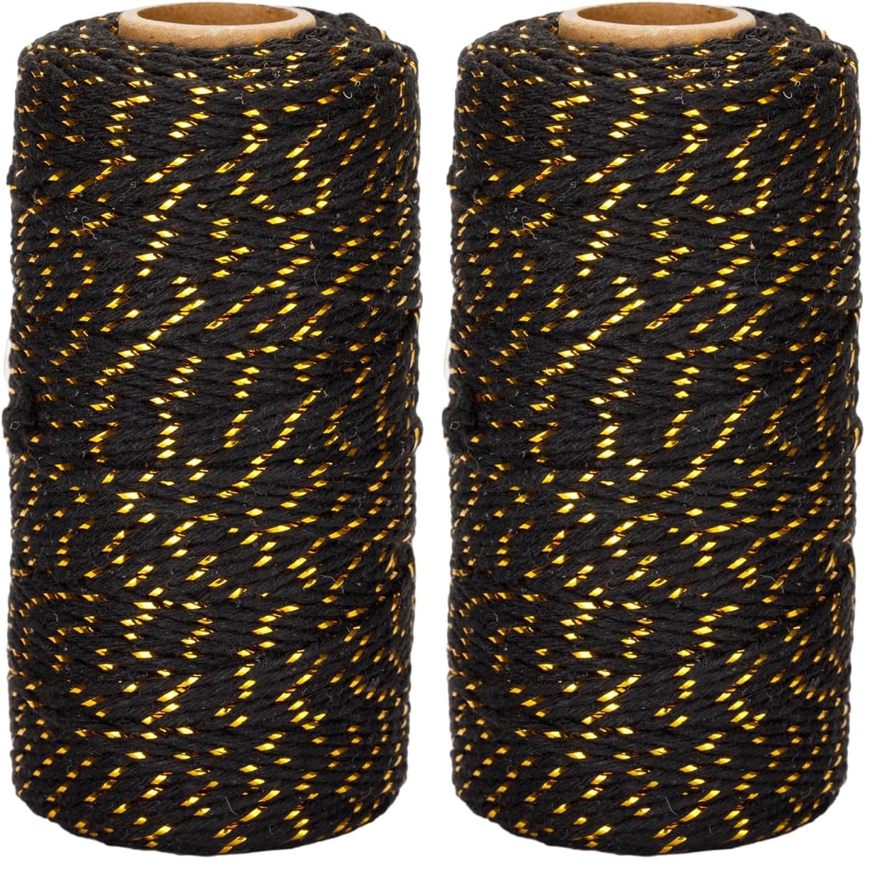 jijAcraft 328Ft Twine String, 2MM Black Gold Christmas Cotton String, Bakers Cotton Twine, Heavy Duty Crafts String for Gift Wrapping, Greeting Cards, Hanging Photo (Pack of 2)