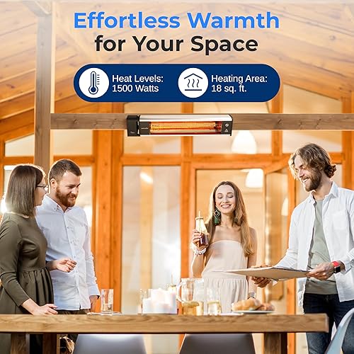 Miniatura 6 de SereneLife - SLOHT26 Calentador eléctrico con infrarrojos para exterior, de 1500 W para calentar rápido la pared o techo, sin olor, calentador