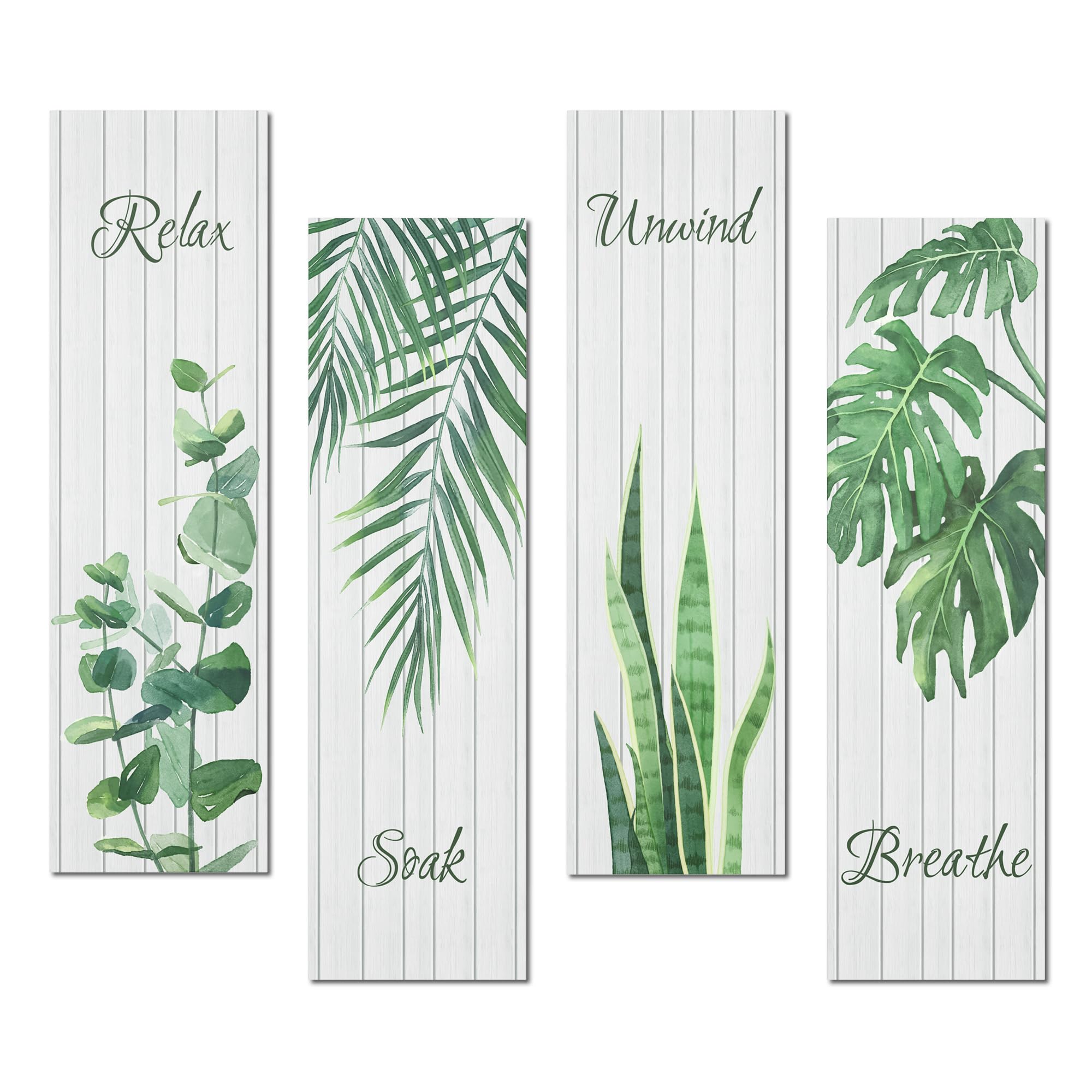 4 Pieces Bathroom Wall Art Rustic Farmhouse Boho Botanical Bathroom Wall Decor Framed Relax Soak Unwind Breathe Wall Wooden Sign for Home Bathroom Washroom Laundry Room Decor 4 * 14 Inch