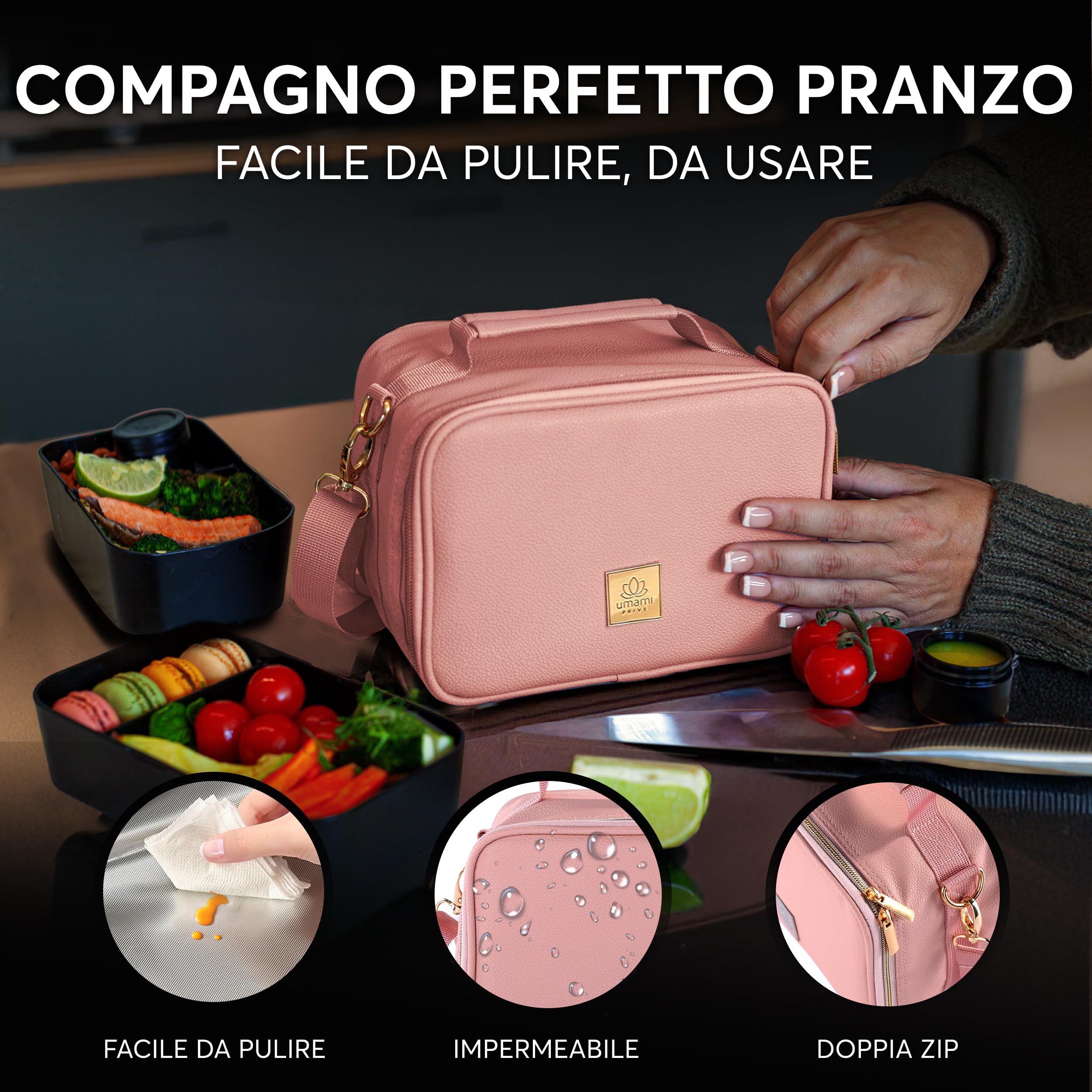 Umami borsa termica porta pranzo premium, ideale per picnic o pranzo in ufficio borsa frigo piccola o porta pranzo termico compatto perfetta come borsa frigo ufficio o lunch bag, Rosa Selvaggio