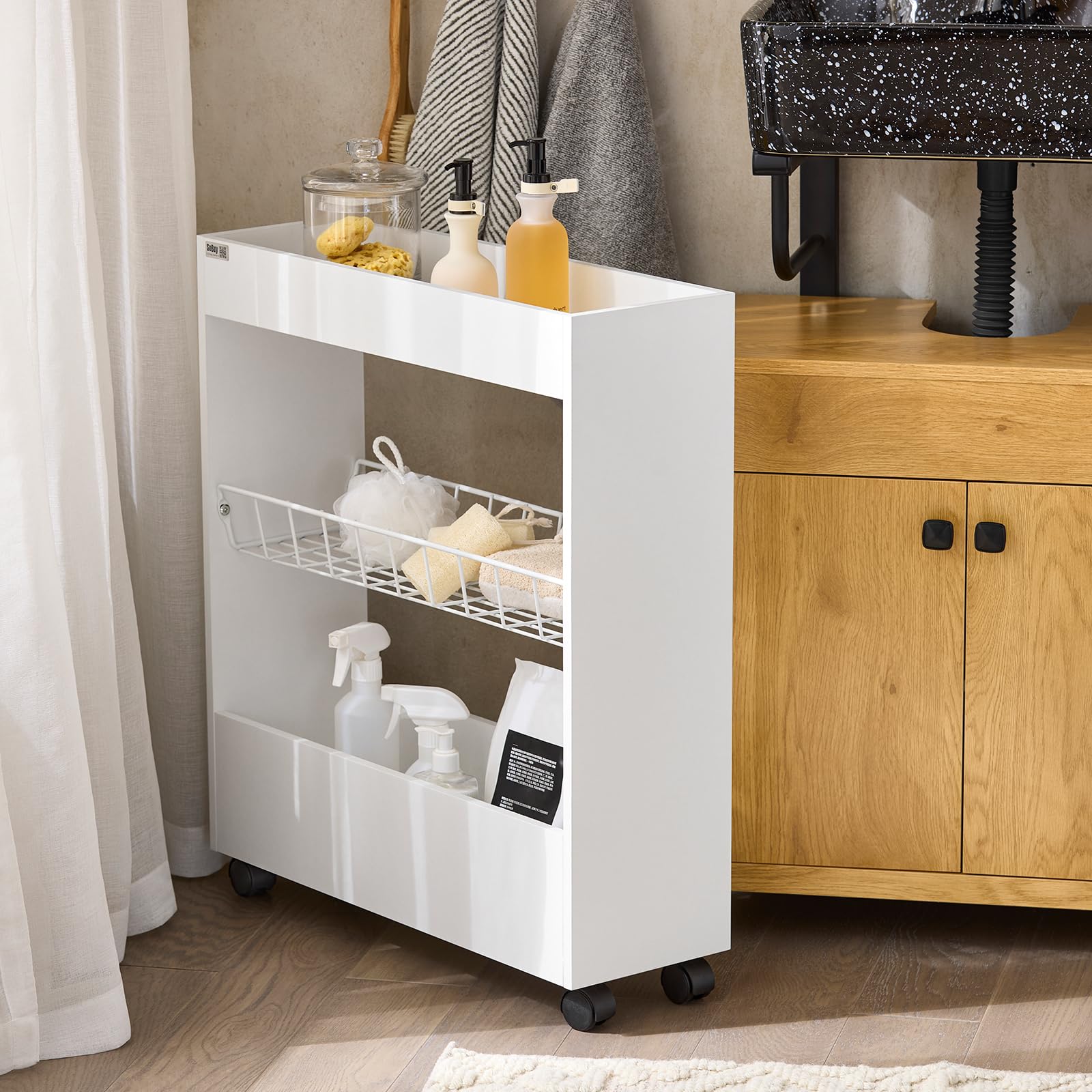 SoBuy Carrellino Salvaspazio Carrello Cucina Organizzatore Bagno Mobiletto Bagno Salvaspazio (BZR46-W)