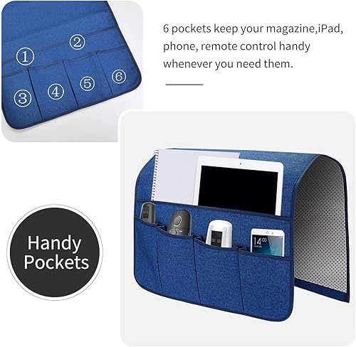 Miniatura 52 de Organizador de reposabrazos para sofá, soporte de control remoto para sofá reclinable, organizador de silla con 5 bolsillos para revista, tableta