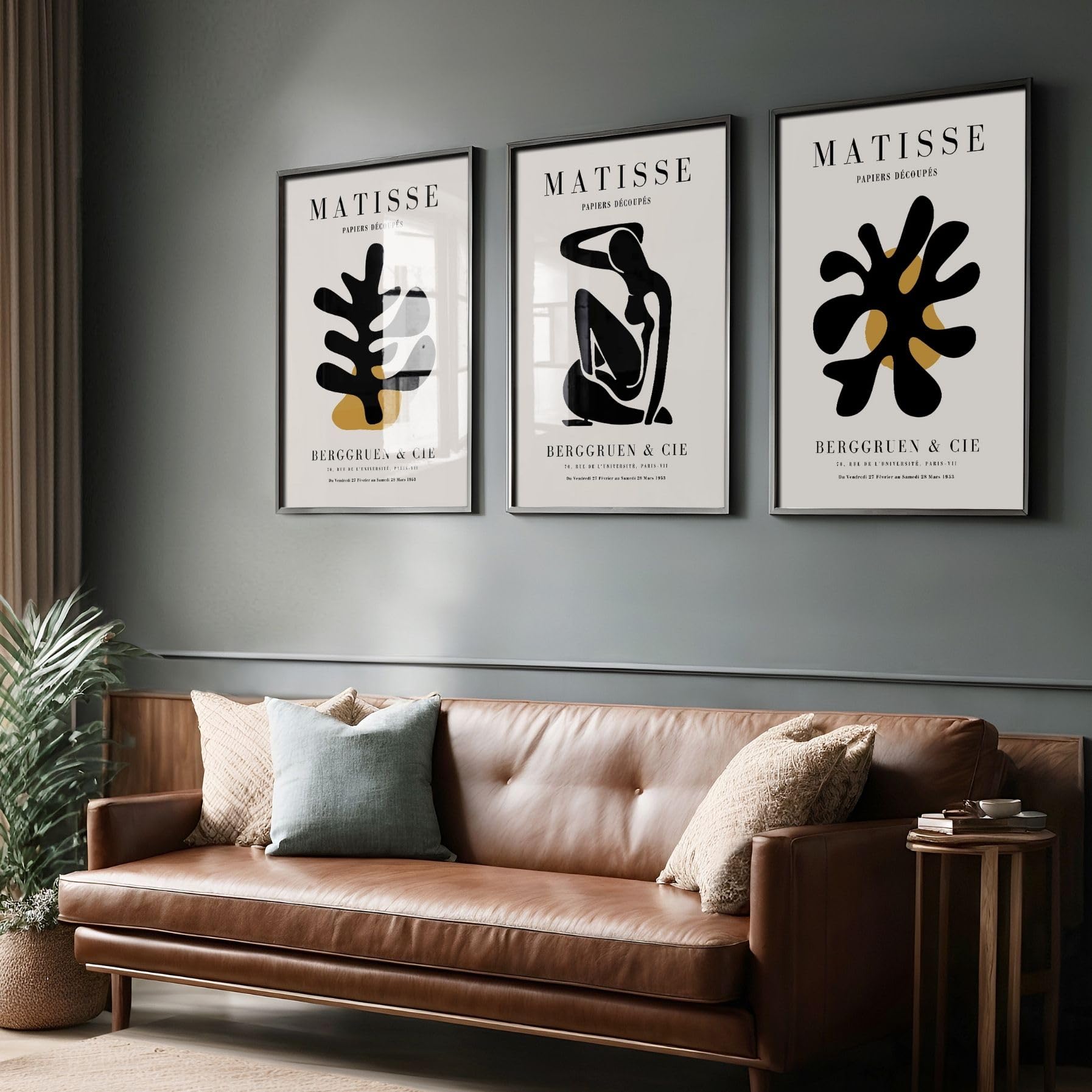 ARTINSPIRIO Henri Matisse Papiers Découpés 3er Poster Set in Schwarz und Gold mit abstrakten Formen, Minimalistische Kunstdrucke für Wohnzimmer, Schlafzimmer oder Büro, Poster ohne Rahmen (A2)