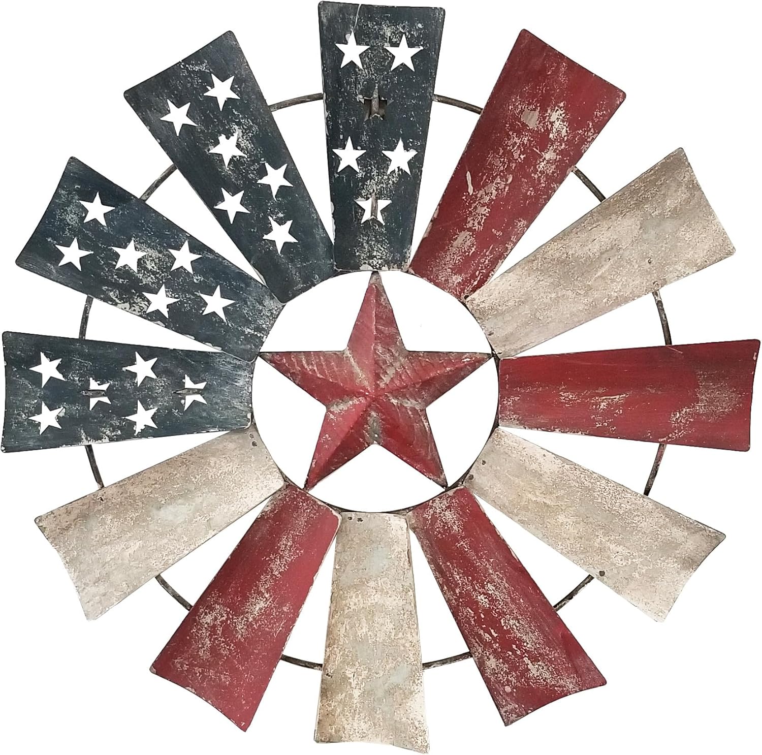alpine corporation 21" tall indoor/outdoor patriotic windmill wall art decor 21" d - multicolor patriotic windmill