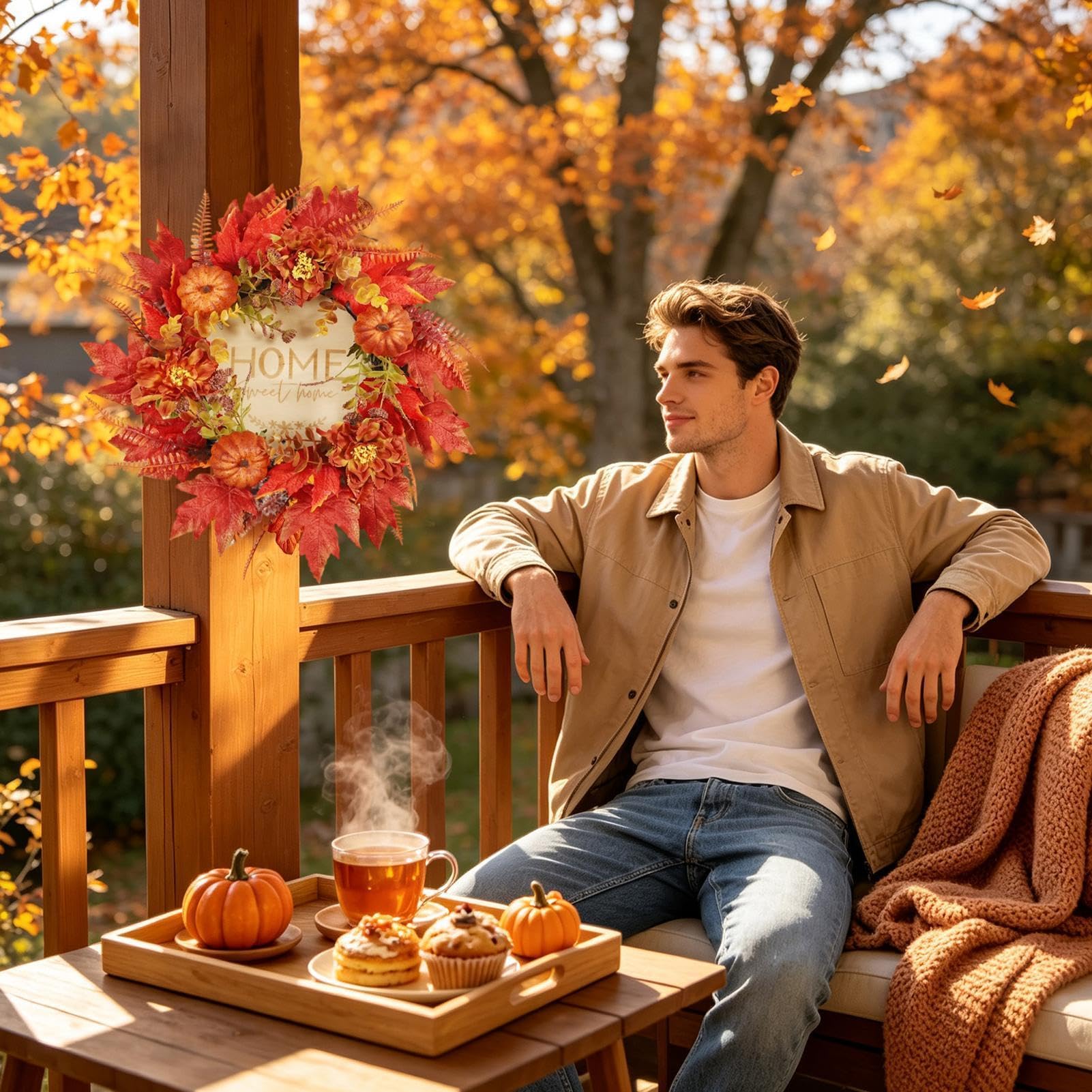 Herbst Türkranz 46 cm künstliche saisonale handgefertigte Dekoration