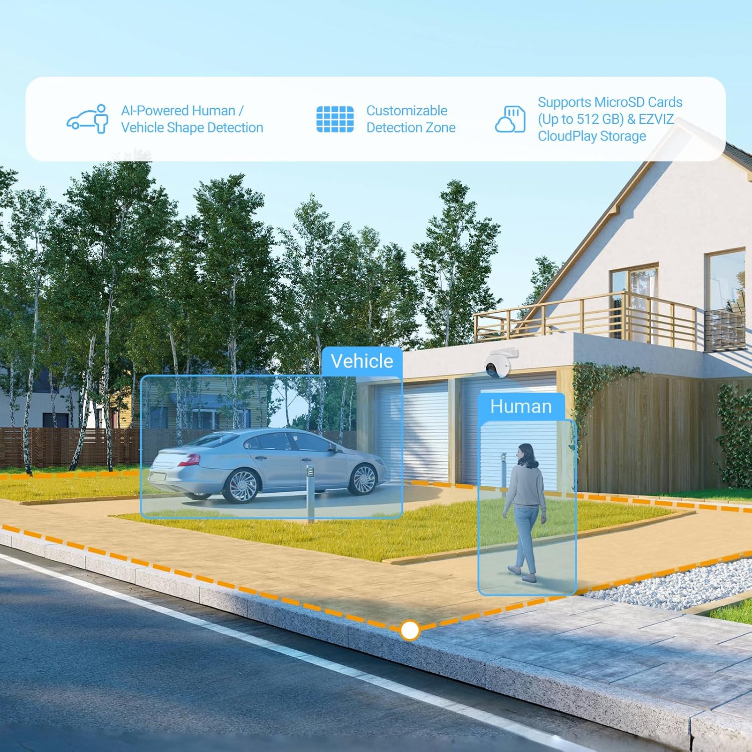 EZVIZ camera with AI-powered human and vehicle shape detection
