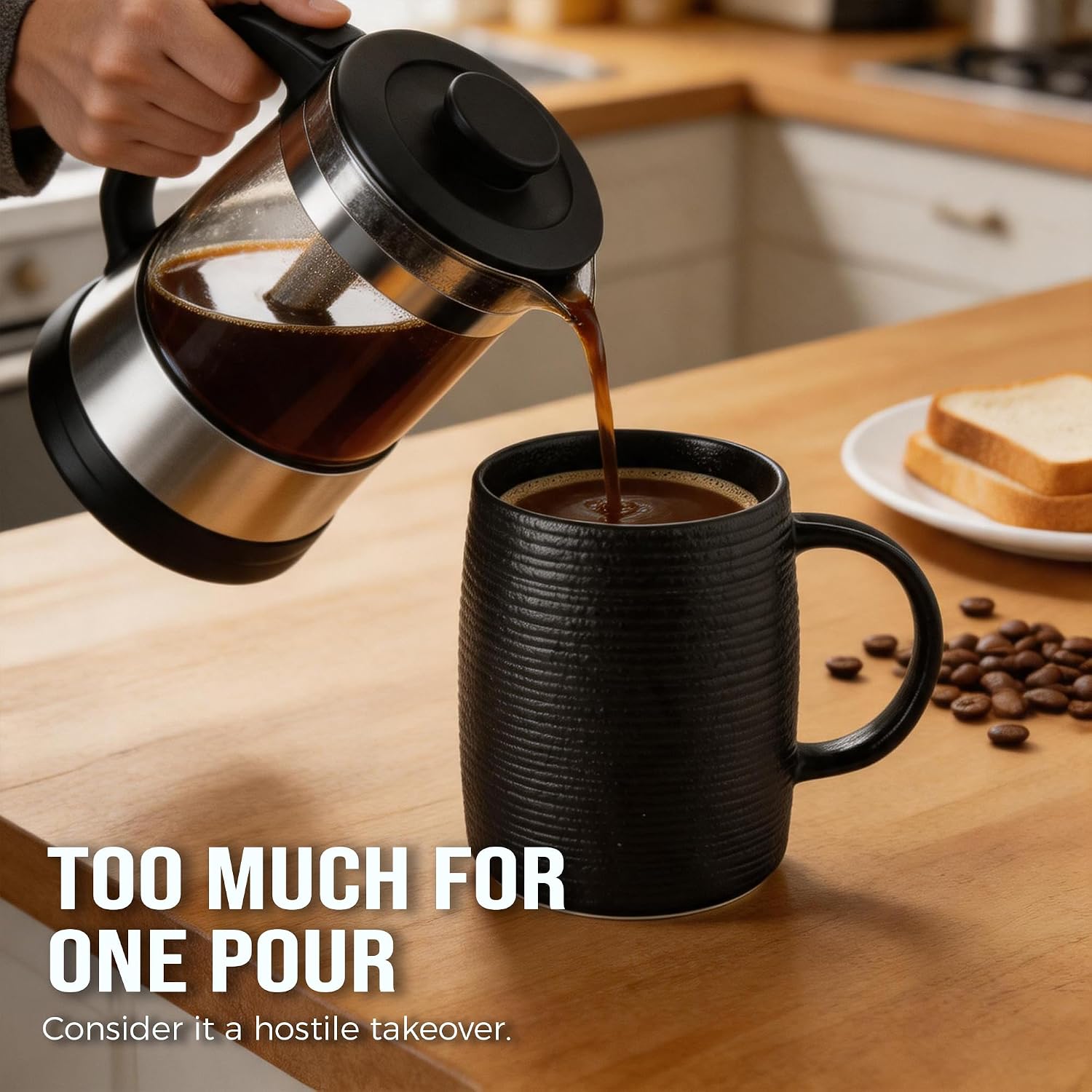 22oz Oversized Heavyweight Ceramic Mug, Ribbed (Matte Black) image 2