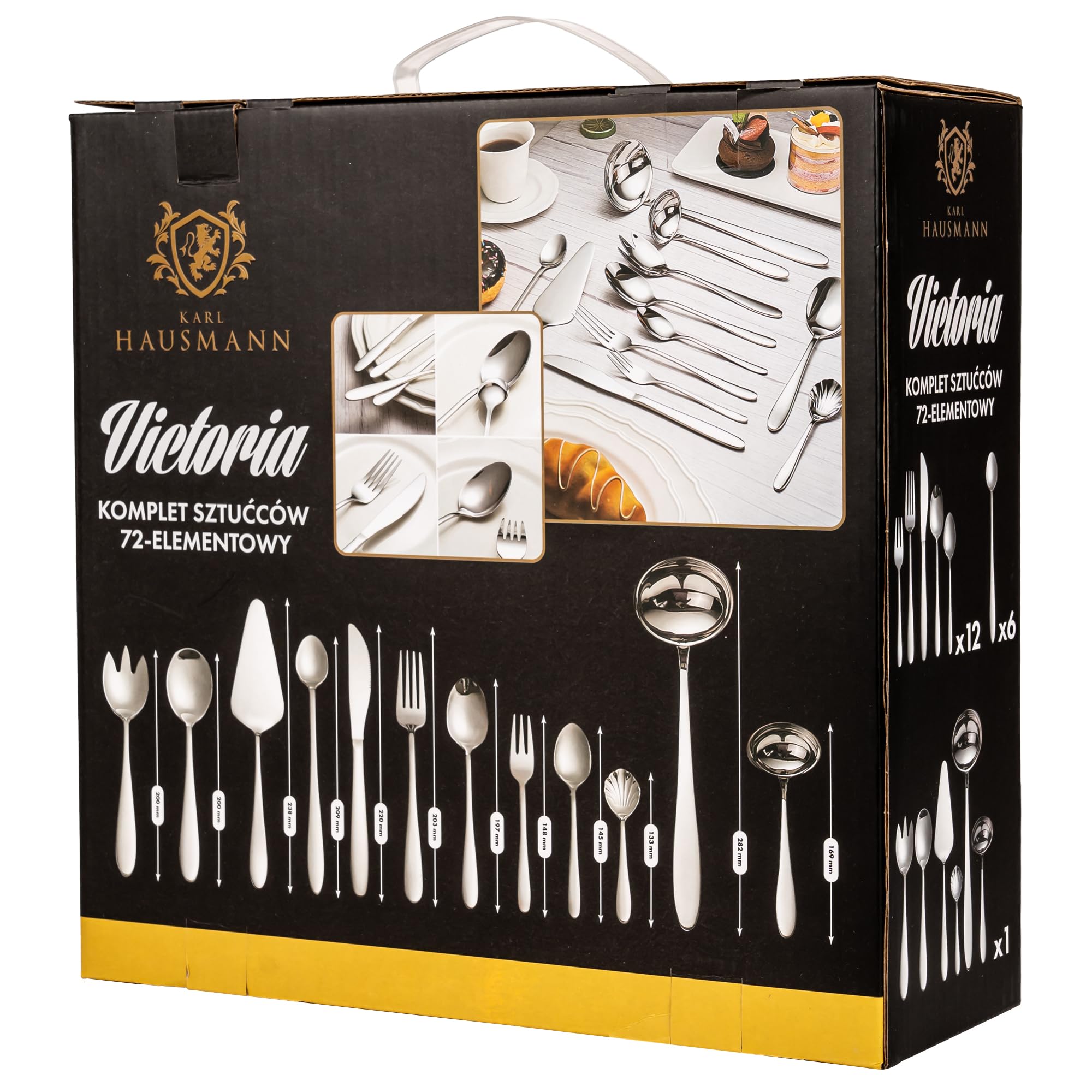 KARL HAUSMANN Set Posate 12 Persone, 72 Pezzi in Acciaio Inox 18/0 - Servizio Posate con Coltelli Forchette Cucchiai + Posate da Servizio, Scatola Regalo, Finitura Lucida, Lavabili in Lavastoviglie