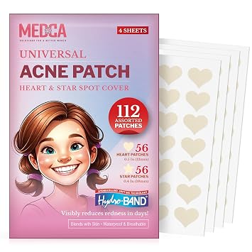 Acne Patches for Face - Hydrocolloid Bandages 112 Count Pimple Patches in Hearts & Stars, Spot Treatment Care for Face & Skin, Conceals Zits and Blackheads