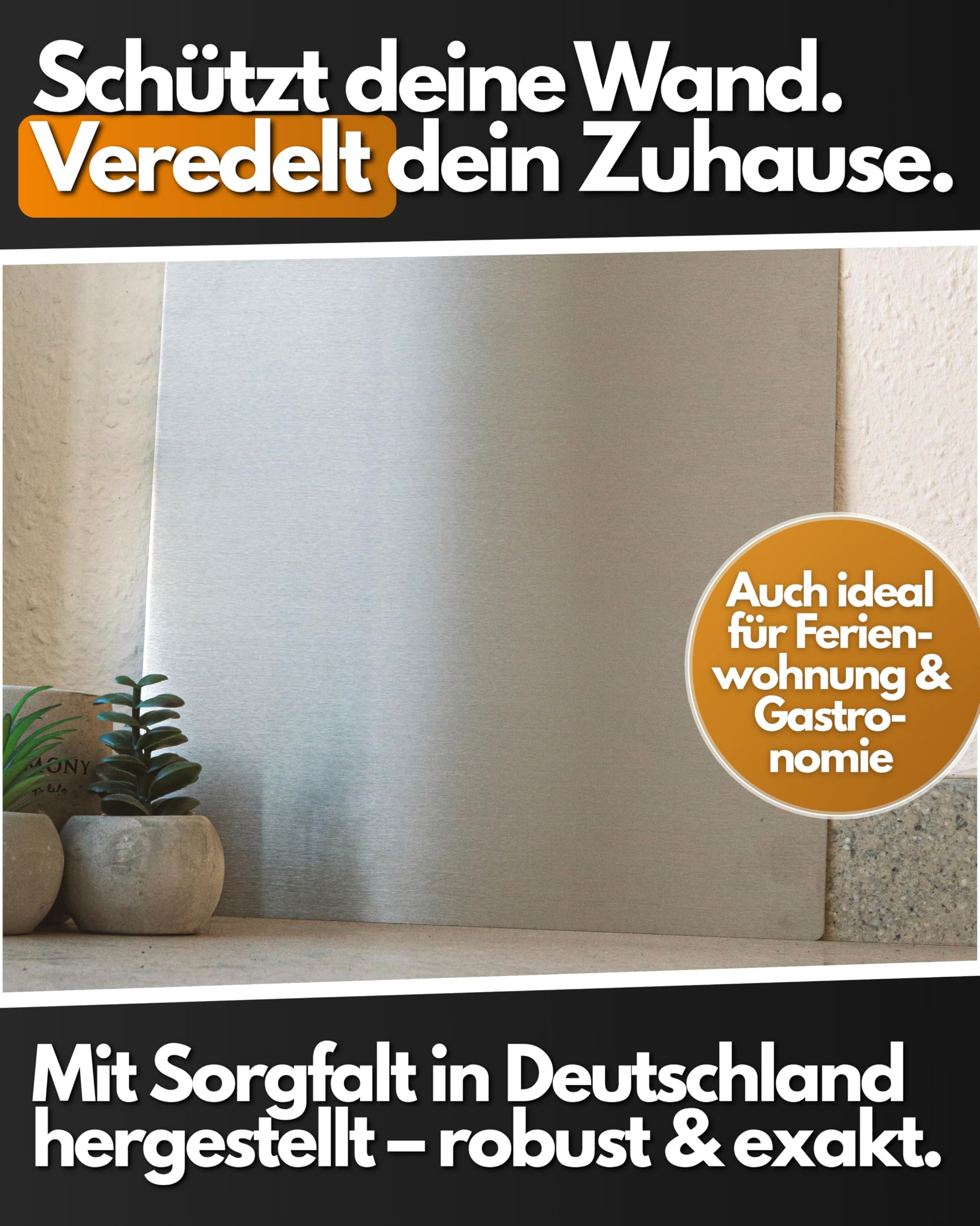 Feuerfest 123 Wandverkleidung I 450x600mm I Hochwertige Küchenrückwand aus 100% rostfreiem Edelstahl I Stilvoller Küchen-Rückwandschutz I Robuster Küchenwand-Spritzschutz aus präziser Handarbeit