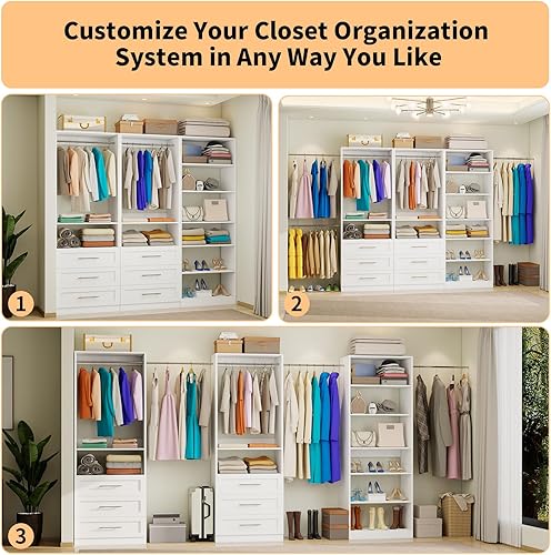 Miniatura 4 de Sistema de armario con 3 juegos, sistema organizador de armario de 189 pulgadas de largo máximo con 6 cajones y 8 estantes, sistema modular