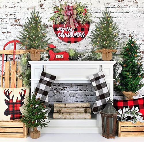 Miniatura 4 de Mini árbol de Navidad de mesa preiluminado de 2 pies con 50 LED, pequeño pino artificial iluminado esmerilado con base de arpillera, decoración de