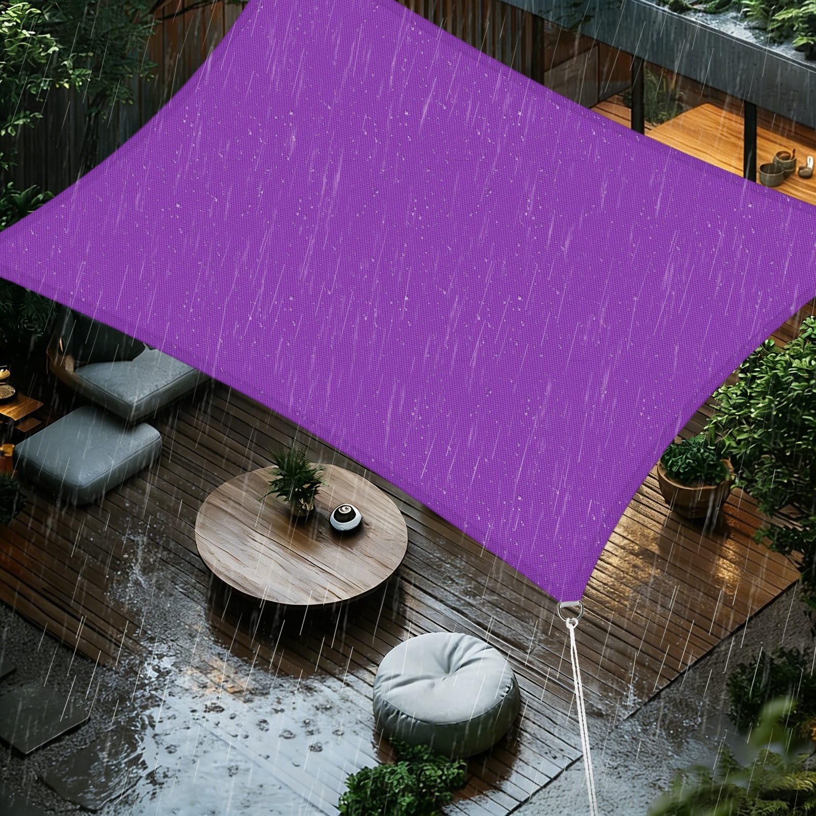 Sun Shade Sail 2.5x2.5m Rectangle Waterproof PES Polyester 98% UV Block Sunscreen Awning Canopy for Outdoor Garden Patio Yard Lawn Party, Purple — image 1