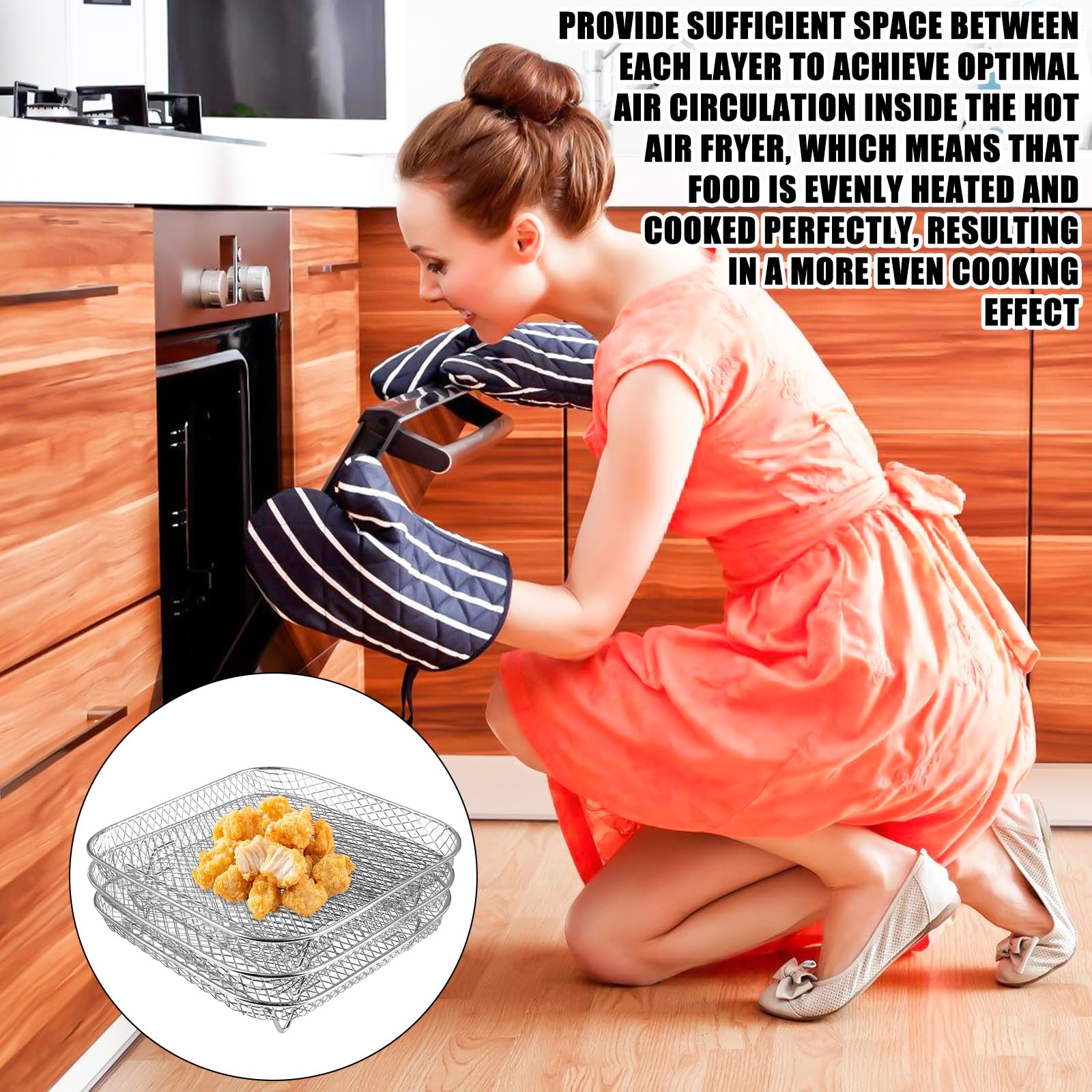 GOMETY 3 pezzi Air Fryer Rack in acciaio inox 304 Airfryer Rack accessori cestello impilabile friggitrice ad aria calda quadrata Air Fryer Tray Griglia con piedini in silicone, pinzette, spazzola