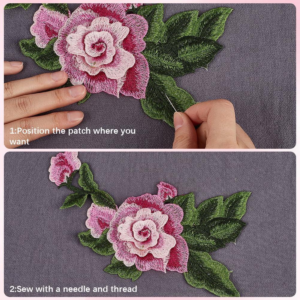 10Pcs 5 Styles Pink Flower Embroidered Patches Vintage Rose Sew on Patch Assorted Floral Embroidery Repair Badge Appliques Bulk for Sewing Making Dress Clothes Crafts Shirt Decor DIY Supply