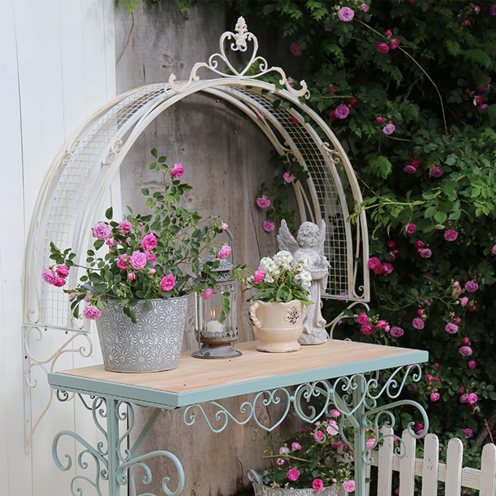 Gartenbogen aus Eisen, Vintage-Stil, Wandmontage, Kletterrose, Rankgitter für Eingang, Veranda, Gehweg, Dekoration, Retro, rustikales Design für Pflanzen und Blumen
