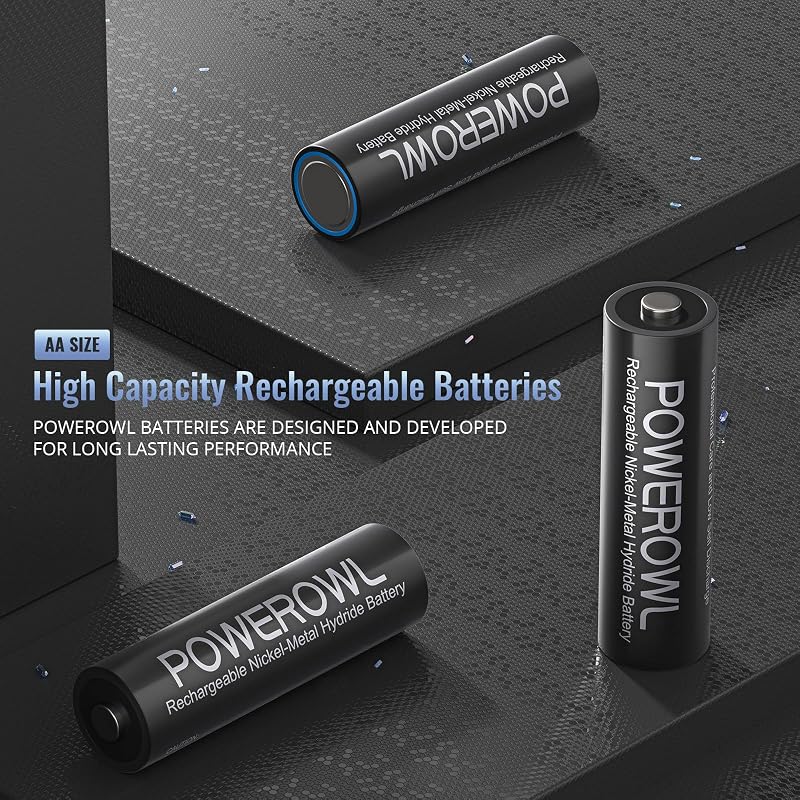 POWEROWL AA Újratölthető Elemek 8db - 2800 mAh Nagy Kapacitású Ni-MH Akkumulátor 1200 Töltési Ciklussal Távirányítókhoz, Játékokhoz, Lámpákh