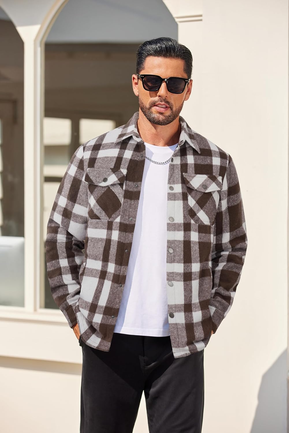 COOFANDY Men's Flannel Shirt Jackets Quilted Lined Plaid Jacket Long Sleeve Button Down Thick Winter Outwear Shackets - Image 3