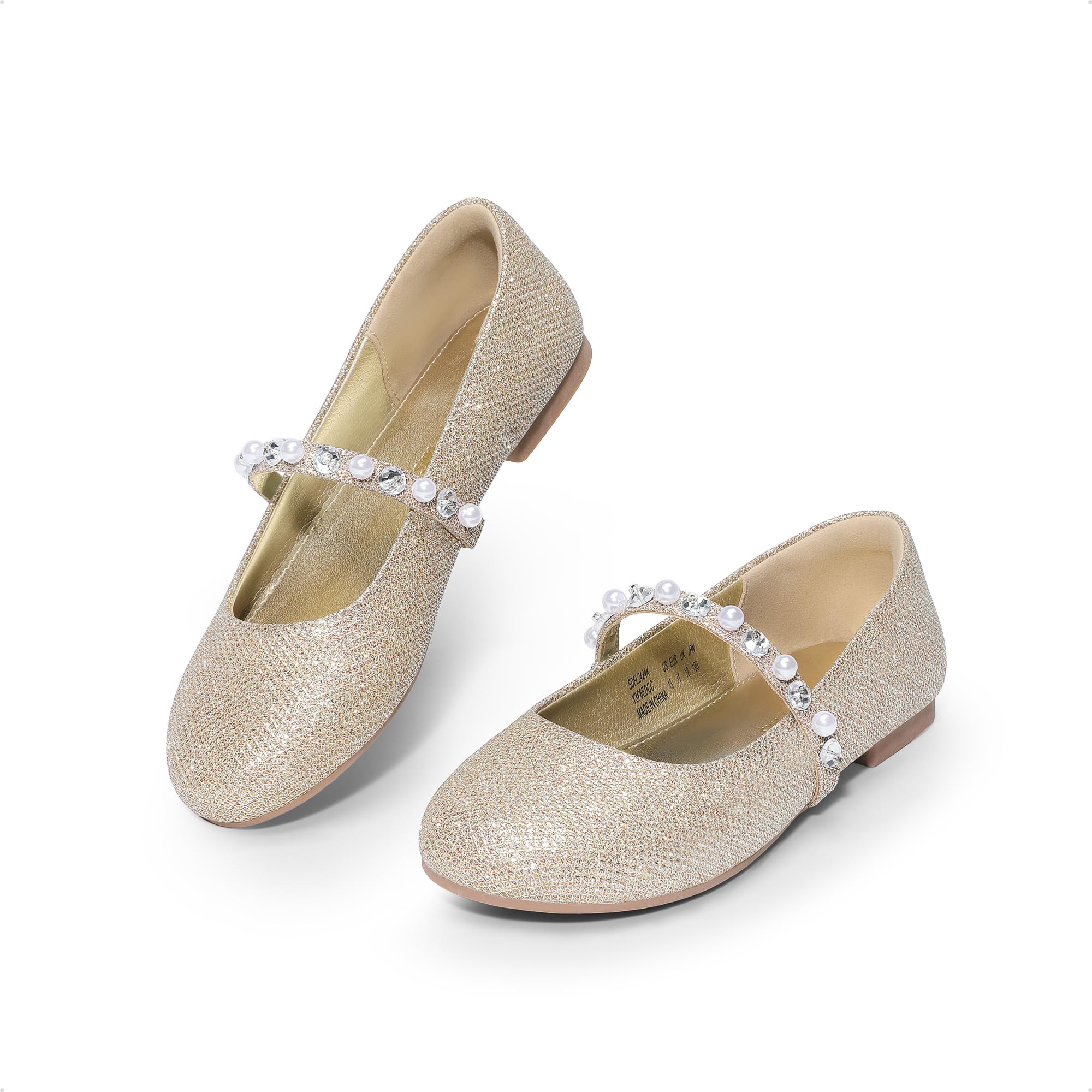 DREAM PAIRS Mary Jane - Ballerine da bambina, per matrimoni, feste, Oro/Glitter W, 26 EU