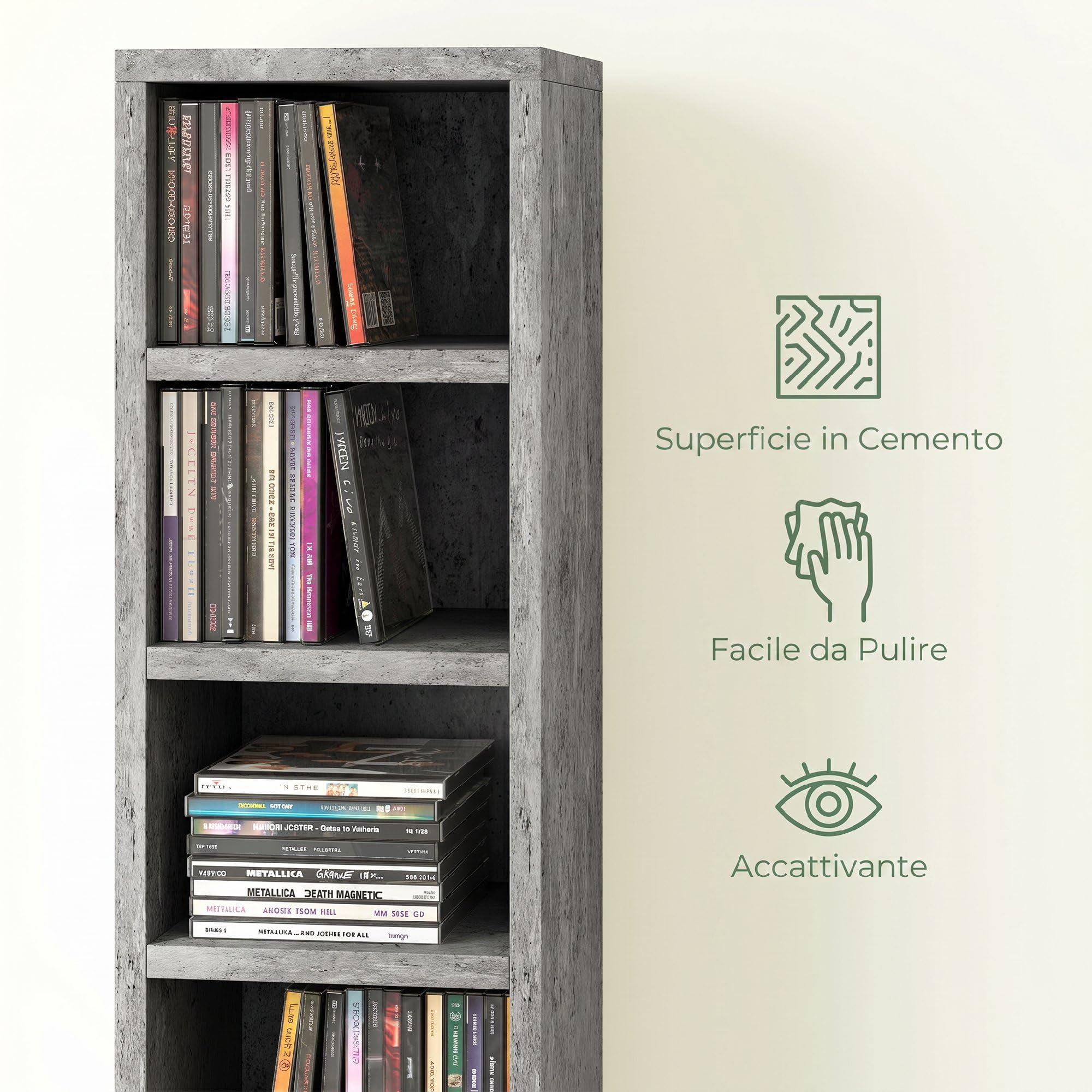 HOMCOM CD-Möbel mit 12 Ebenen, Regal für 204 CDs, platzsparend, für Wohnzimmer, Schlafzimmer, Büro, 21 x 20 x 175 cm, Zementgrau