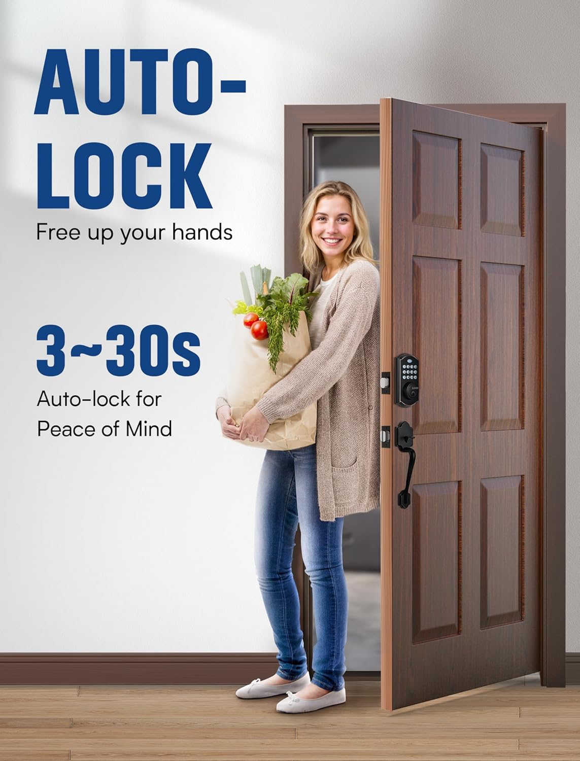 ELAMOR M19 Front Door Lock Set, Keyless Entry Deadbolt with Handle, Auto Lock, 50 User Codes, 2 Keys, Electronic Keypad, Waterproof Security Handle Set, Easy-to-Install, Oil Rubbed Bronze