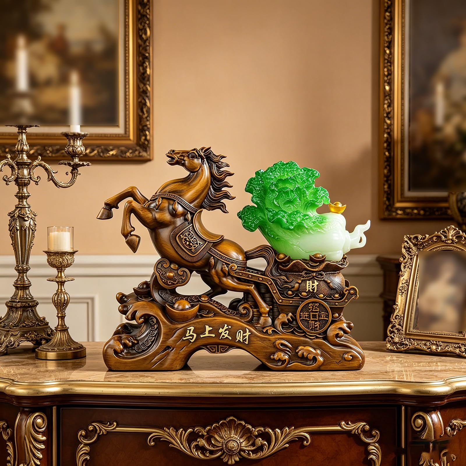 Figurka konia Feng Shui, dekoracja noworoczna, szczęśliwy ornament konia 2026, nadaje się do domu, biura i użytku na biurku(27 x 9 x 22 cm/10,6 x 3,5 x 8,7 cala)