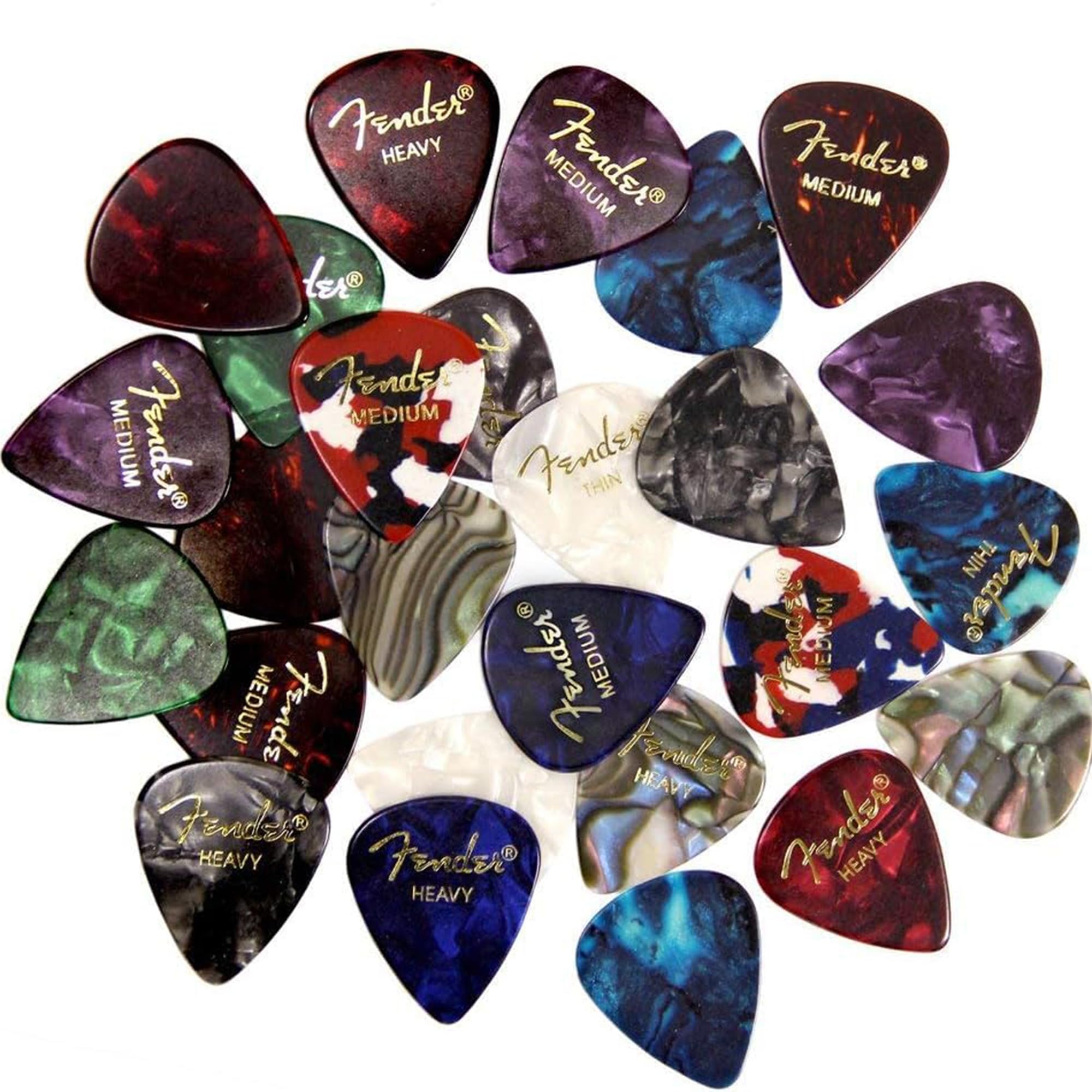 Fender Premium Picks Sampler - 24 Pack Includes Thin, Medium & Heavy Gauges