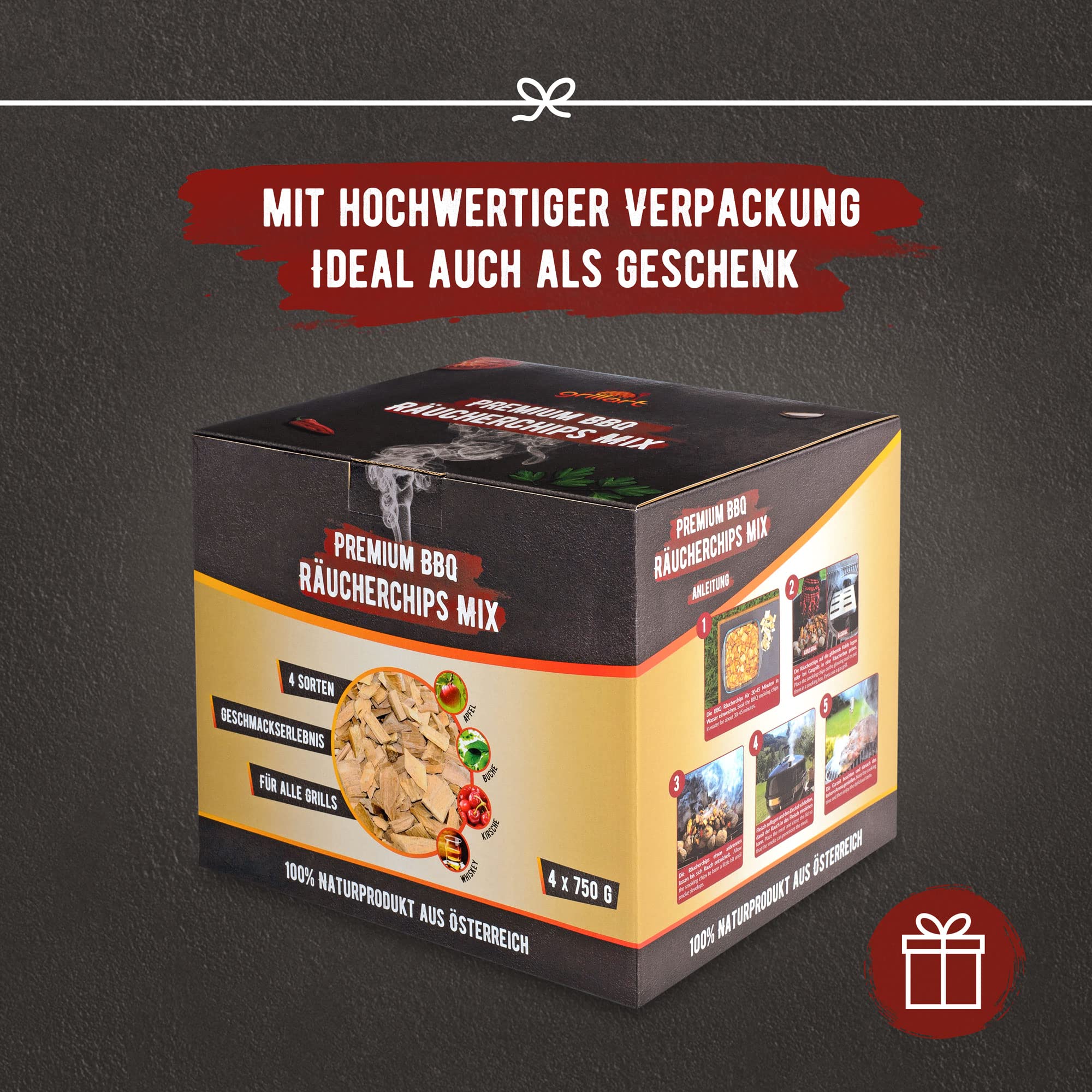 grillart Premium BBQ - Juego de 4 virutas para ahumar para barbacoa para un aroma especial de humo, madera ahumada muy activa/virutas de madera, pack de 4 bolsas de 750 g