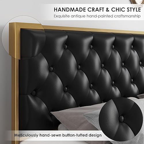 Miniatura 4 de HIFIT Marco de cama matrimonial con 4 cajones de almacenamiento marco de cama tapizado de tamaño matrimonial con cabecera copetuda hecha a mano base