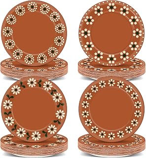 48Pcs Mexican Platos De Barro Mexicano Paper Plates Mexican Fiesta Party Decoration 7" Disposable Terracotta Flower Clay Pottery Tableware for Baby Shower Birthday Wedding Party Decorations