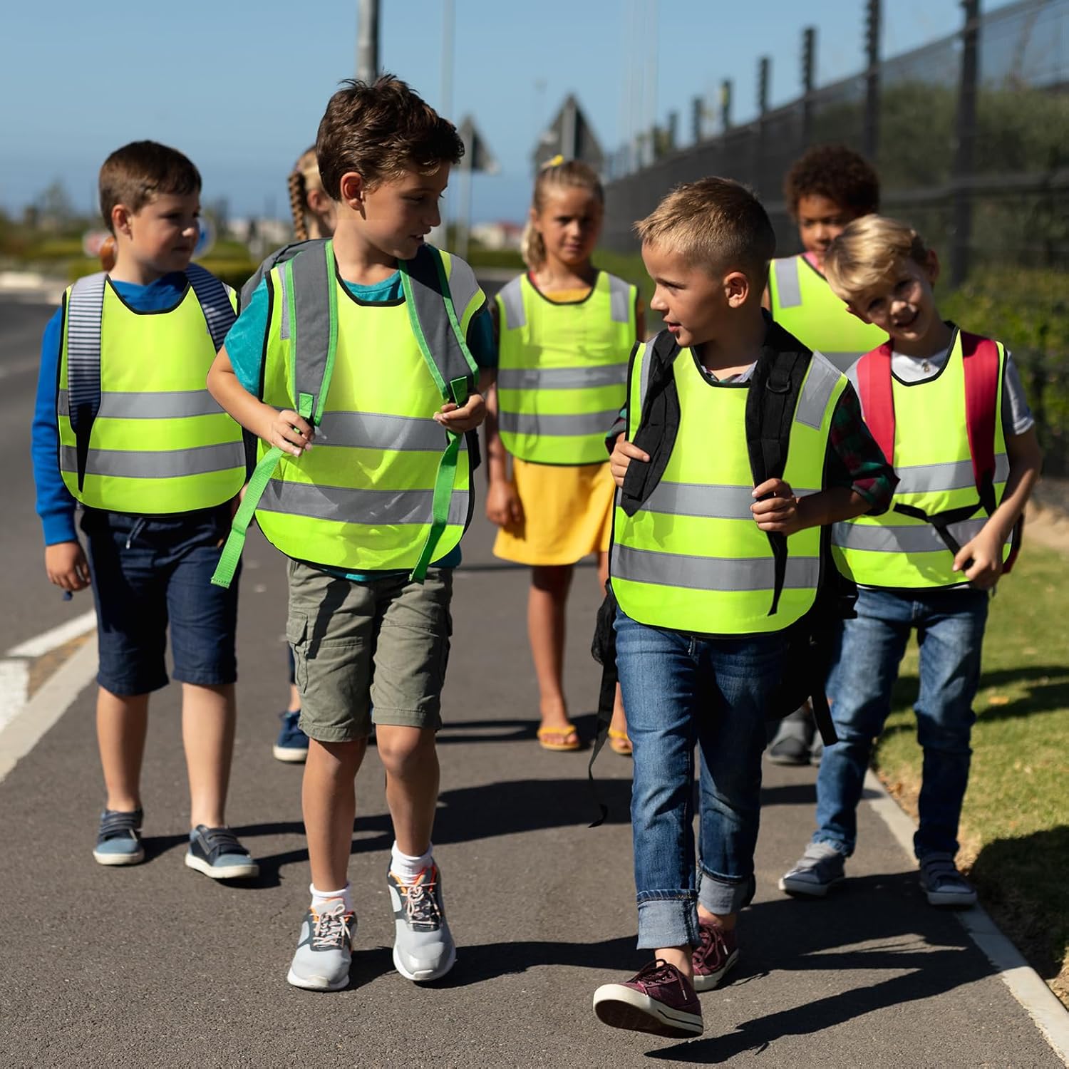 Unittype 20 Pcs Kids Safety Vest High Visibility Reflective Safety Children Vest Neon Yellow Child Traffic Clothes with Elastic Strap for Kids Cycling Running Skiing Outdoor Activities