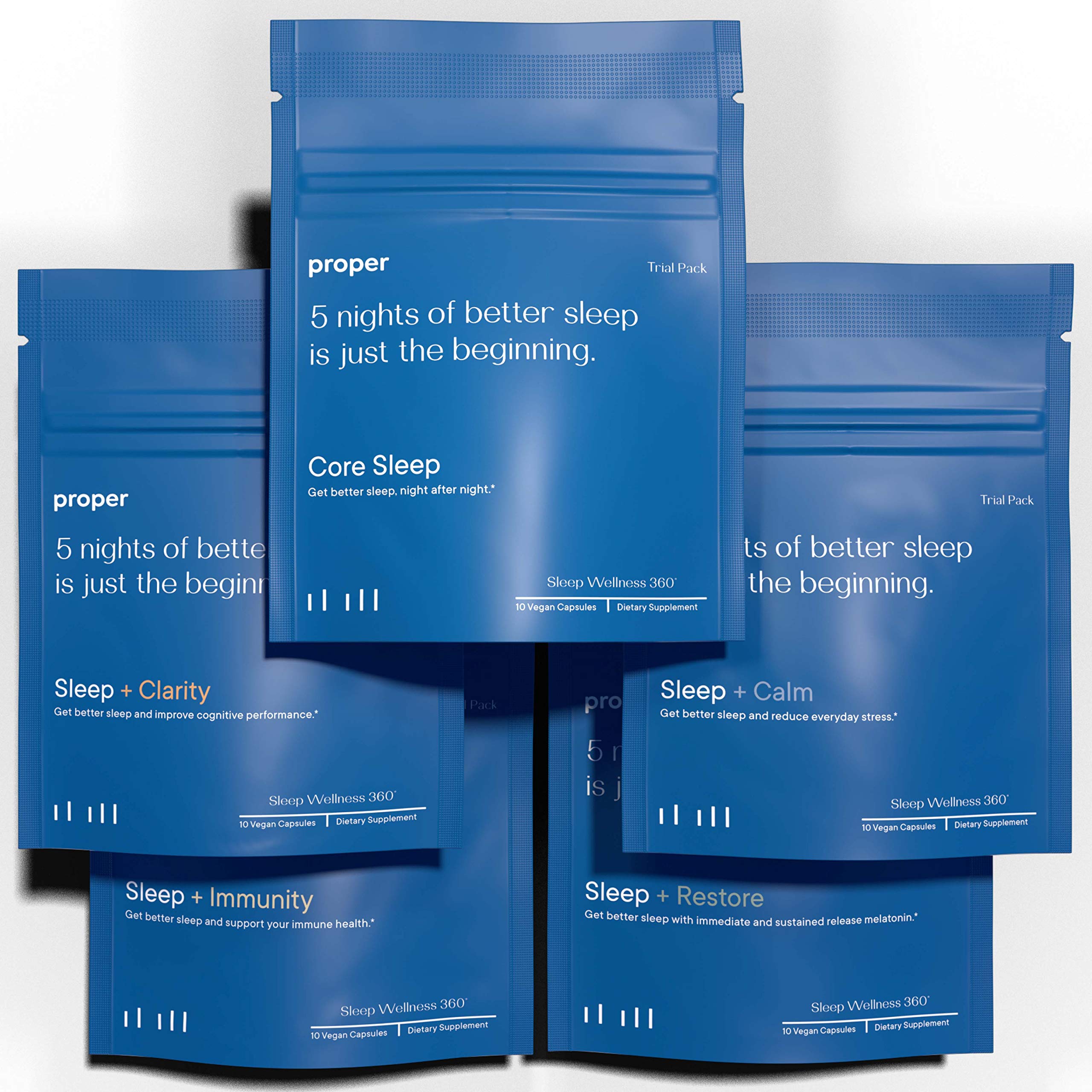 Proper Sleep - Discovery Trial Pack - Natural Healthy Sleep Solution and Sleep Aid for A Full Night of Restful Sleep - 5 Night Supply of 4 Unique Formulations (20 Night Supply or 40 Capsules)