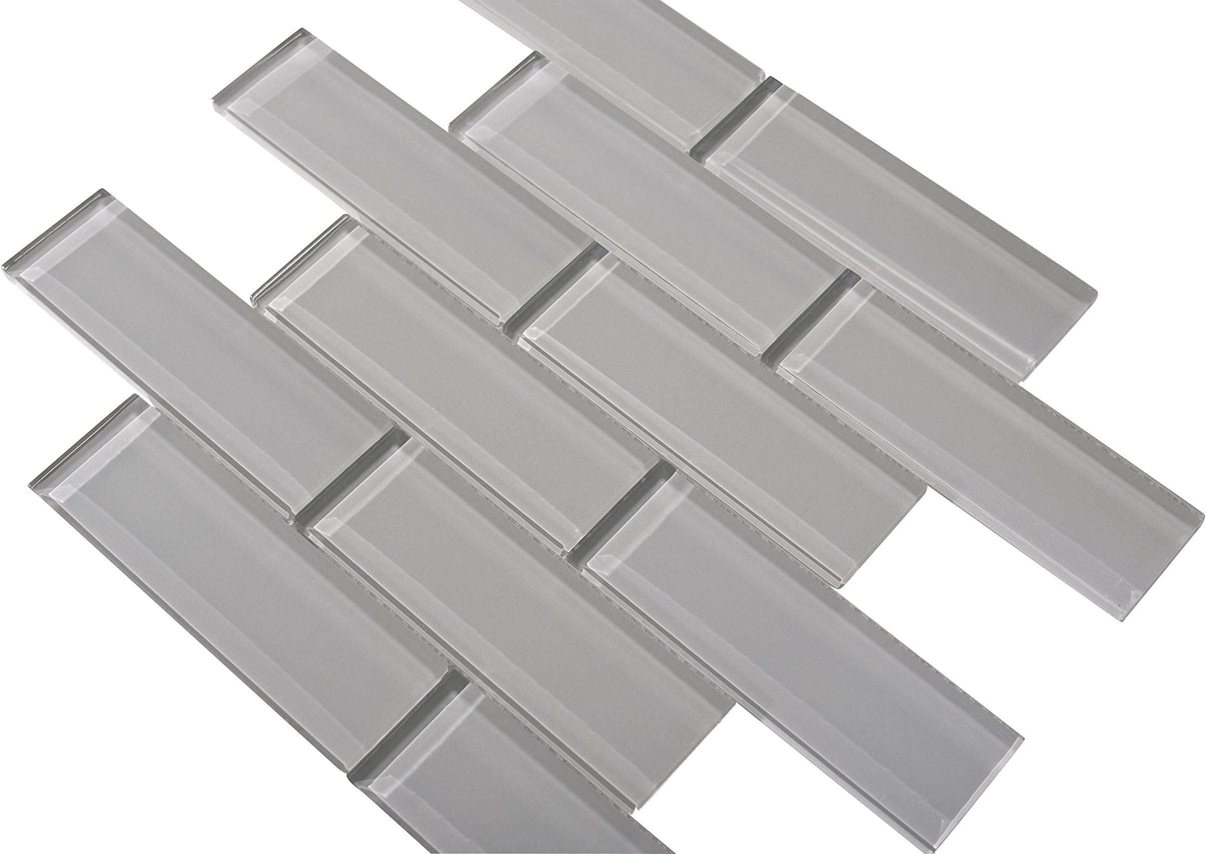 Dark Grey Subway Glass Mosaic Tile 2" x 6" Bricks - Kitchen, Bathroom - 30cm x 30cm x 8mm Sheets on Mesh (Sample)