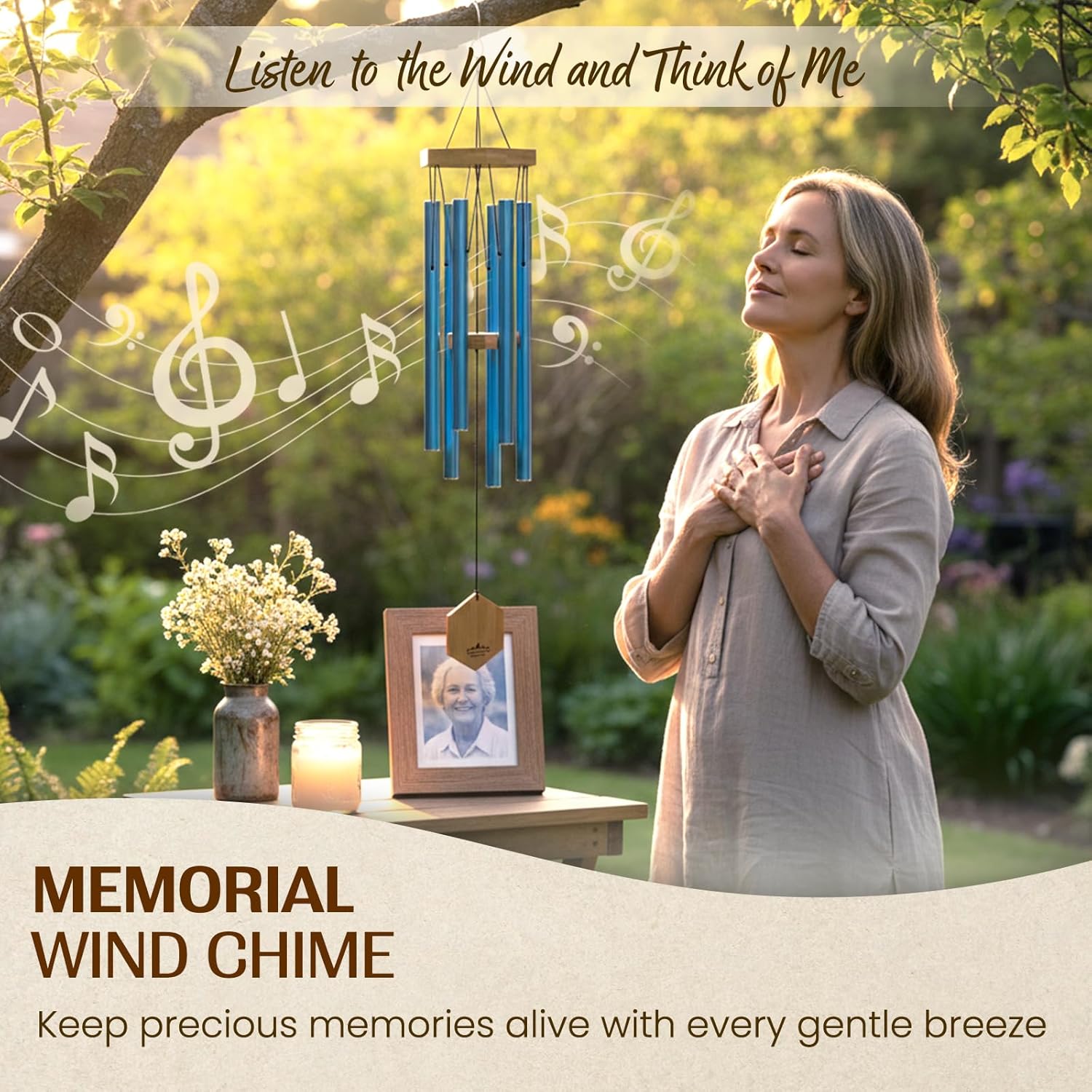 UpBlend Deep Tone Wind Chime – Outdoor Sympathy & Memorial Gift for The Loss of a Loved One, Memorial Wind Chimes, Thoughtful Sympathy Gift for Bereavement and Remembrance. 29" Blue
