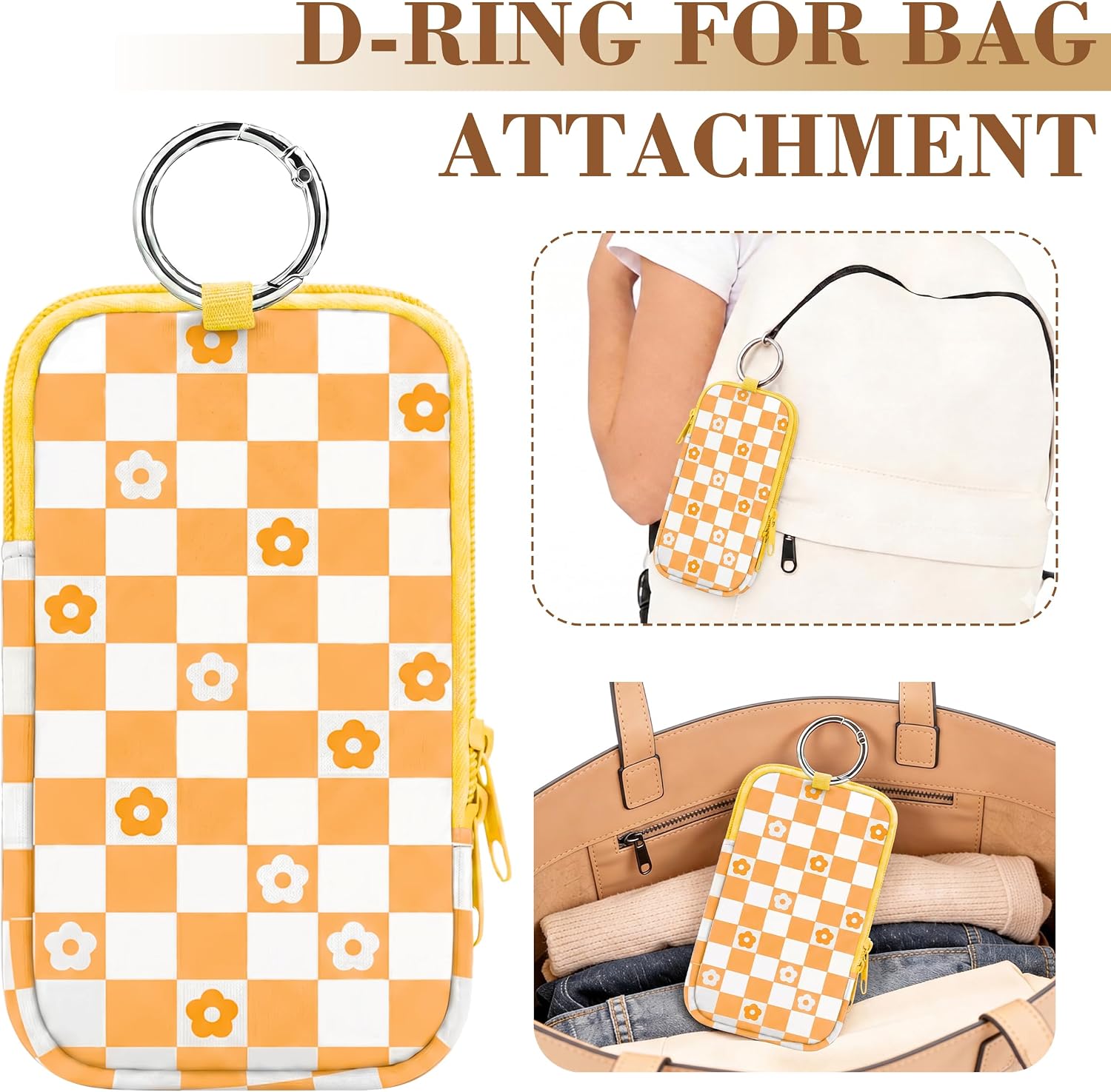 2 Pack Portable Tampon Holder Zippered Pouch with Snap Hook, Waterproof Travel-Friendly Discreet Period Bag, Feminine Products Organizer for Women Purse (Flower Plaid)