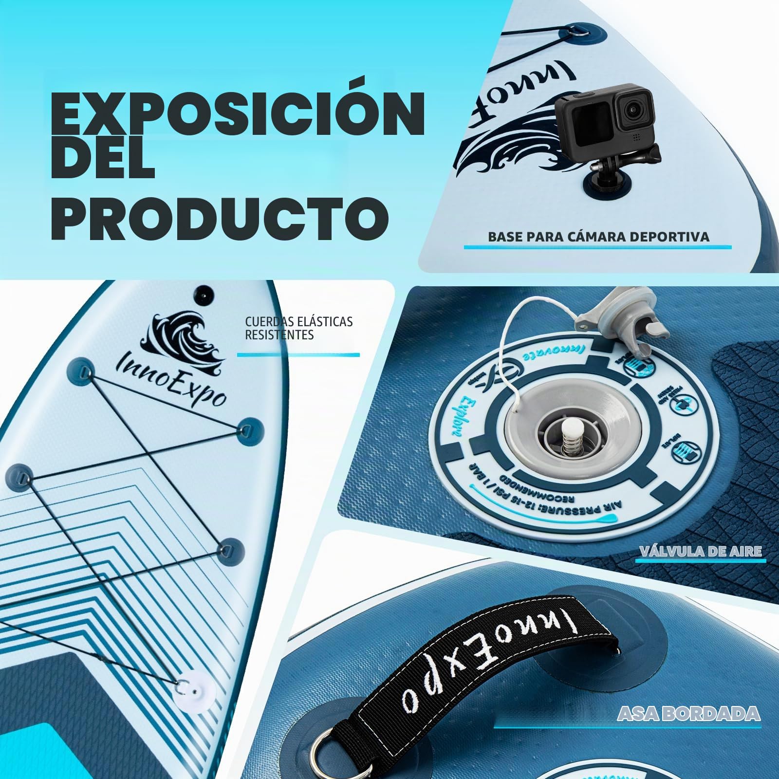 InnoExpo Tablas de remo inflables con accesorios de primera calidad, diseño de tabla de remo SUP ancha y estable, cubierta antideslizante y cómoda para jóvenes y adultos