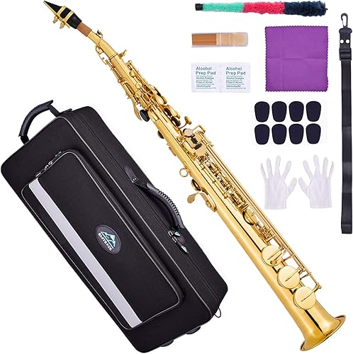 Miniatura 39 de EASTROCK Saxofón soprano curvado Bb Flat Blue Sax Instrumentos para principiantes intermedios con estuche de transporte, boquilla, almohadillas