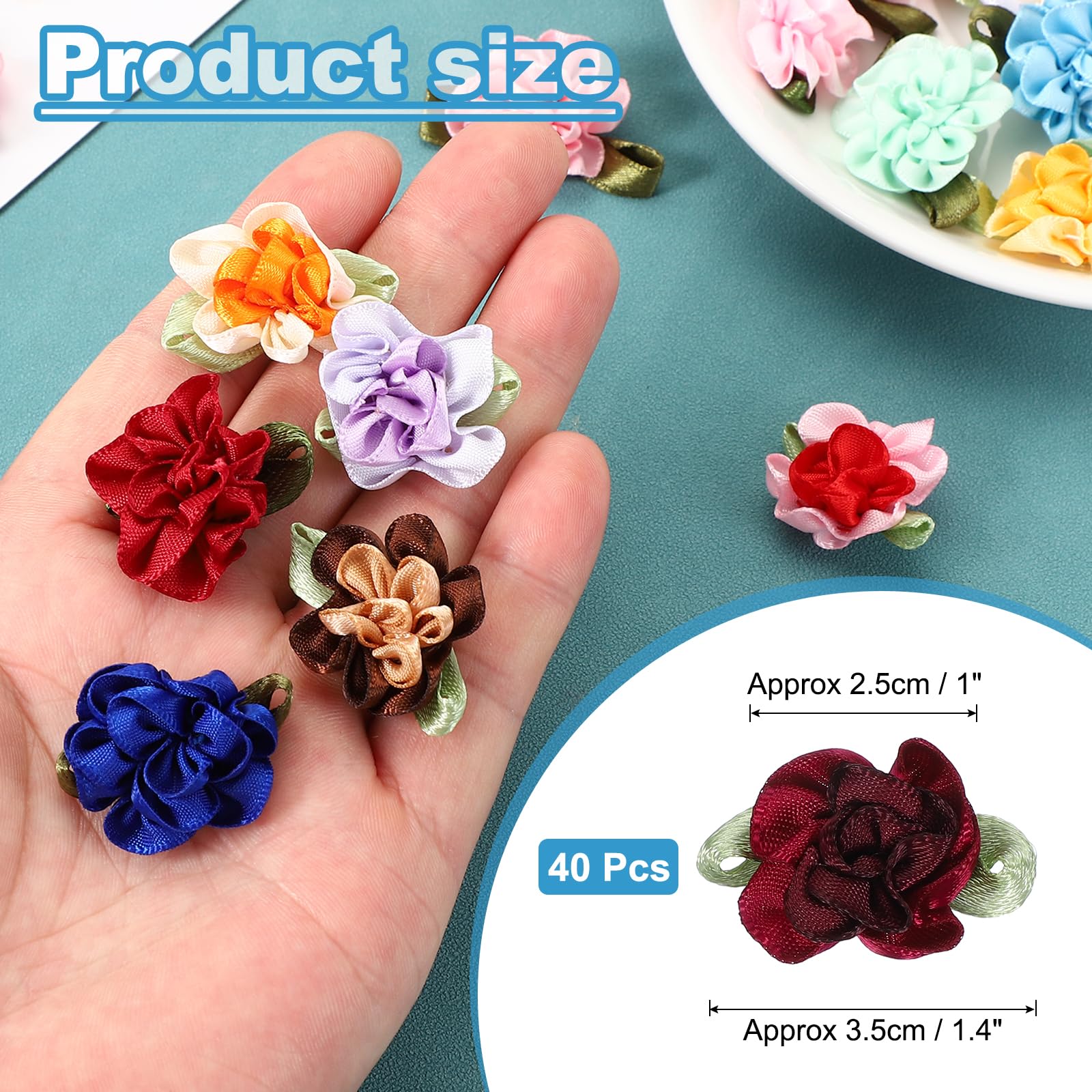 PATIKIL 1 Inch Ribbon Flowers Bows for Crafts 40 Pack Mini Satin Roses Flowers Small Fabric Flower Heads DIY Sewing Appliques for Gift Wedding Bride Ornament Purple/Burgundy - Image 2