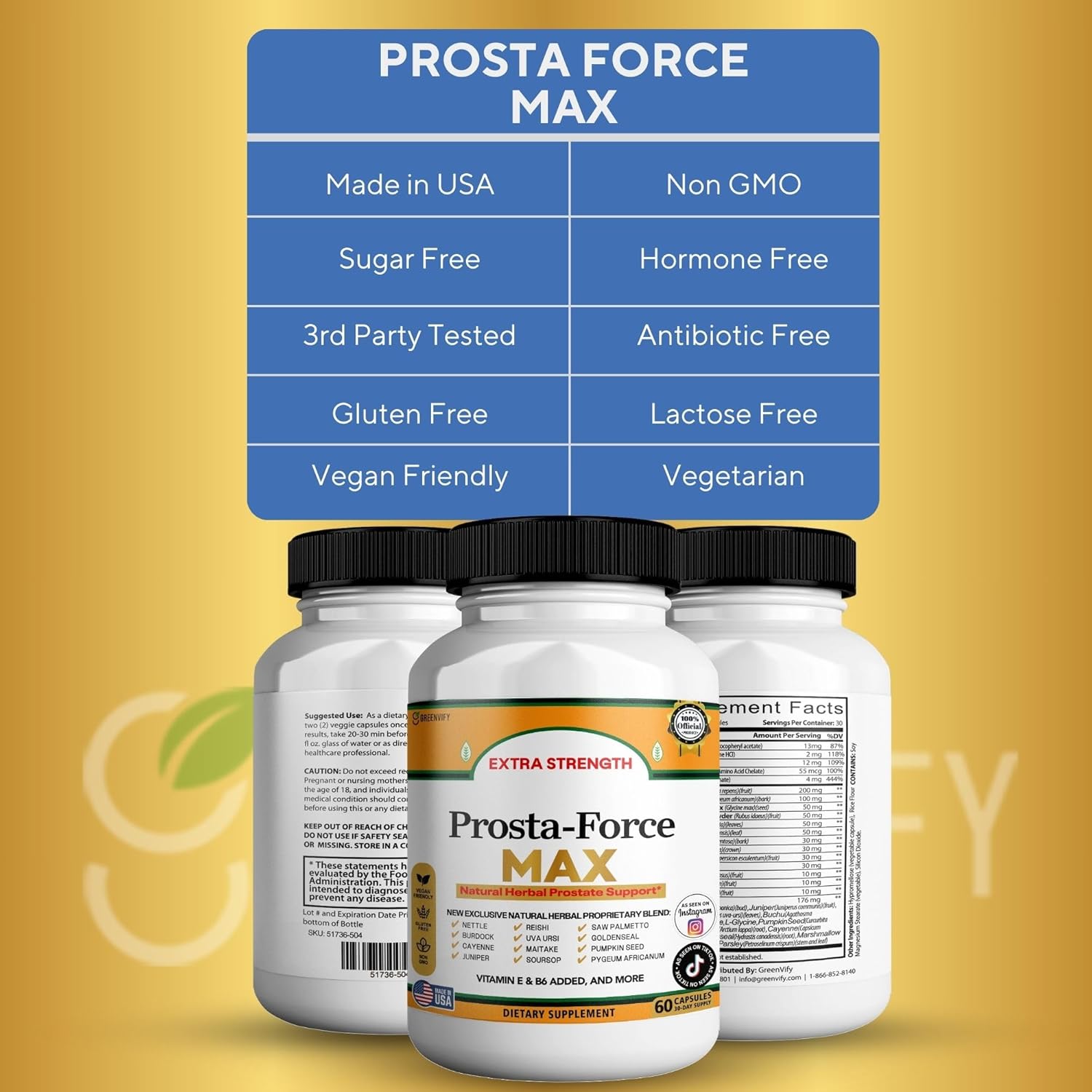 Prosta-Force Max Extra Strength Prostate Support, Natural Herbal Supplement with Saw Palmetto, Pygeum, Plant Sterols, 60 Capsules (2)