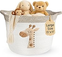 Vista 8 de Cesta de almacenamiento de ciervos para guardería – Contenedor grande de cuerda de algodón de 15"x11" con parche de animales de fieltro suave