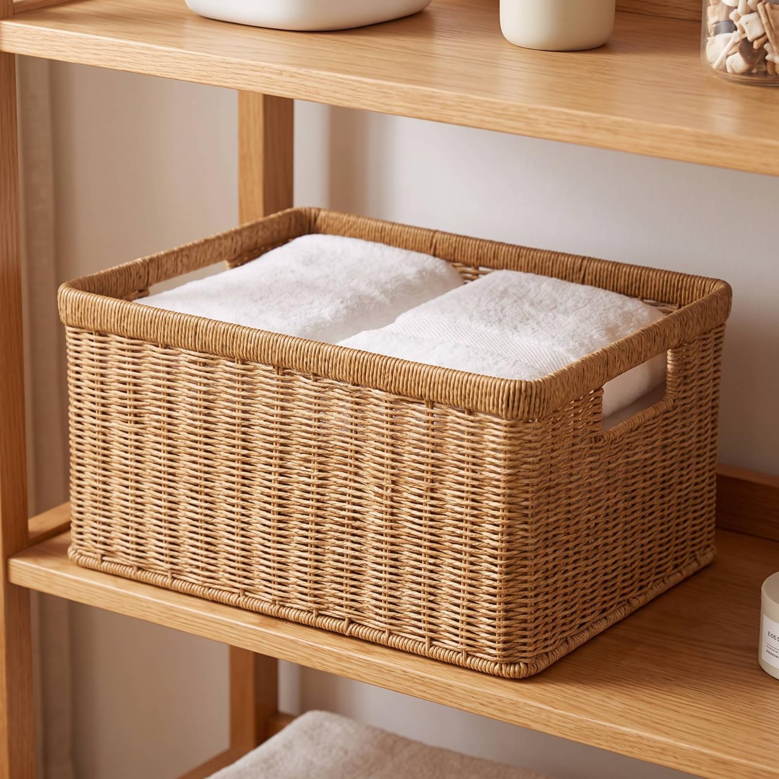 Cesta Cuerda Papel Transpirable | Rectangular, Resisn, Cesta con, para Armarios, 50x35x24cm