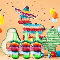 Vista 4 de Zubebe 30 piezas de poncho de cerveza mini serapes para Cinco de Mayo, poncho mexicano de sarapes surtidos, cubierta de bebida para botellas