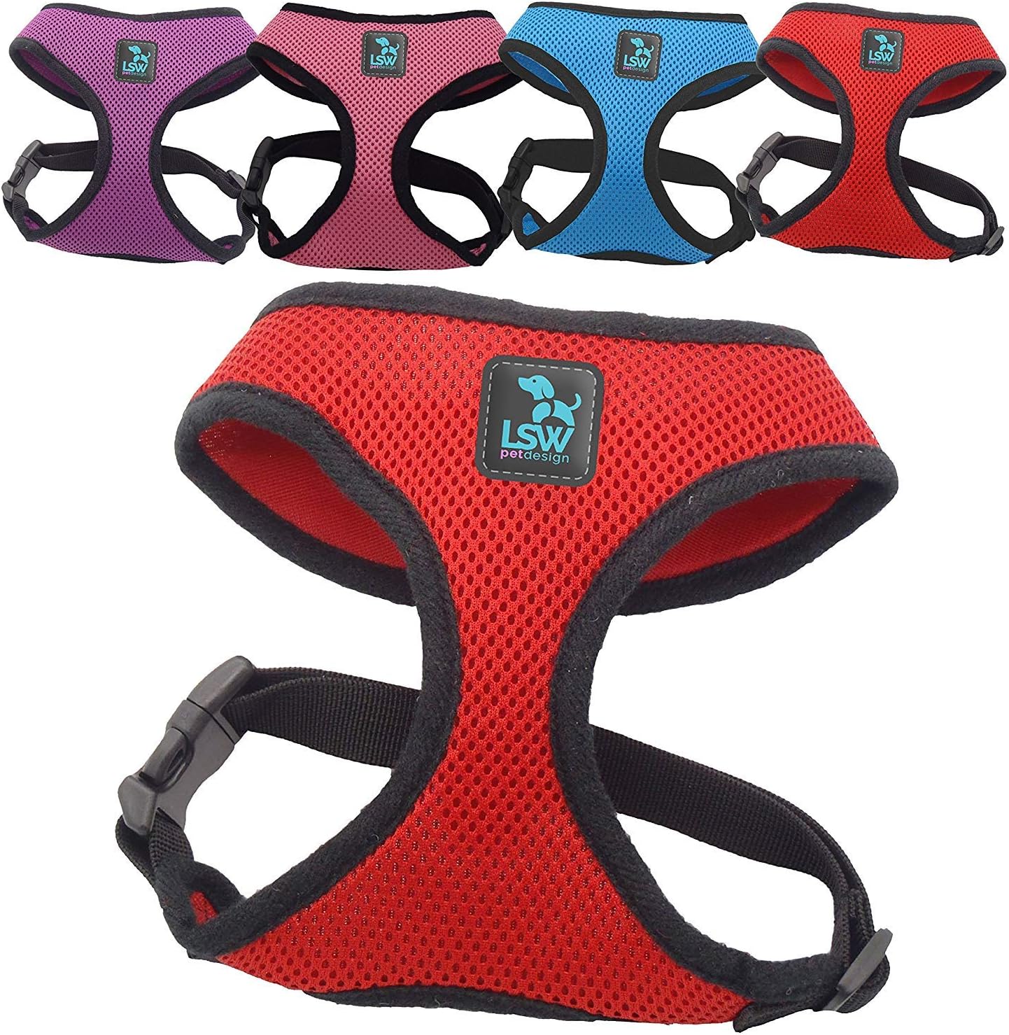 LSW Pet Design No Pull Small Dog Pet Harness Breathable Mesh and Sizes Red Extra Small