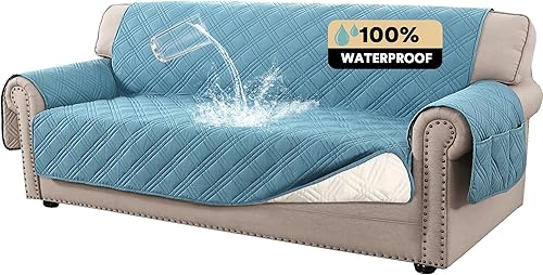 Miniatura 41 de PrinceDeco - Funda para sofá 100% impermeable para sofá de 3 cojines, apta para mascotas, antideslizante, para perros, lavable, protector de muebles